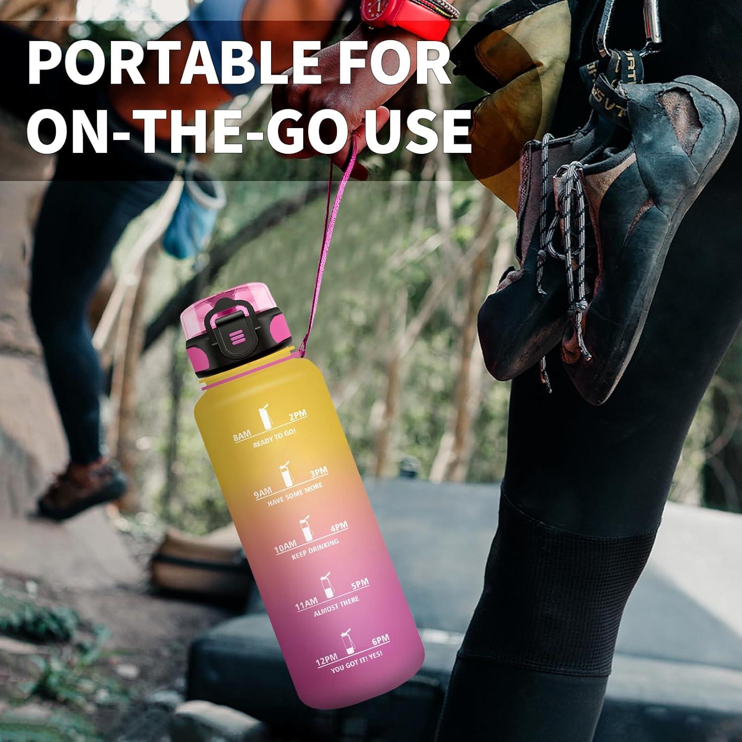 imageGourde Enfant 500ml Gourde Motivation tanche et Rutilisable Bouteille deau avec Marqueur de Temps et Filtre Bouteille pour Enfant Sport Sport de Plein air Yoga Bureau Gym lcole50oz1500ml Jaune Rose