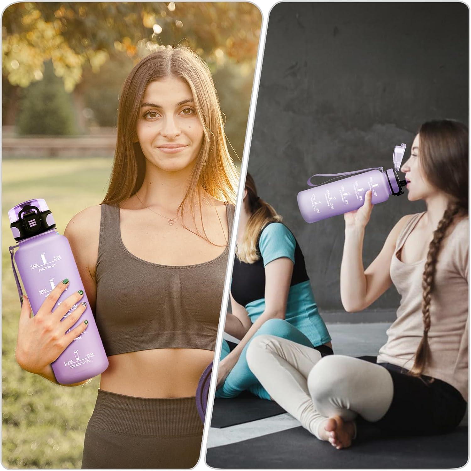 imageGourde Enfant 500ml Gourde Motivation tanche et Rutilisable Bouteille deau avec Marqueur de Temps et Filtre Bouteille pour Enfant Sport Sport de Plein air Yoga Bureau Gym lcole50oz1500ml Mat Violet Clair
