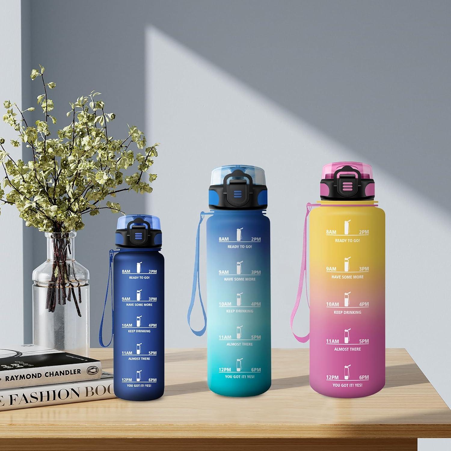 imageGourde Enfant 500ml Gourde Motivation tanche et Rutilisable Bouteille deau avec Marqueur de Temps et Filtre Bouteille pour Enfant Sport Sport de Plein air Yoga Bureau Gym lcole50oz1500ml Jaune Rose