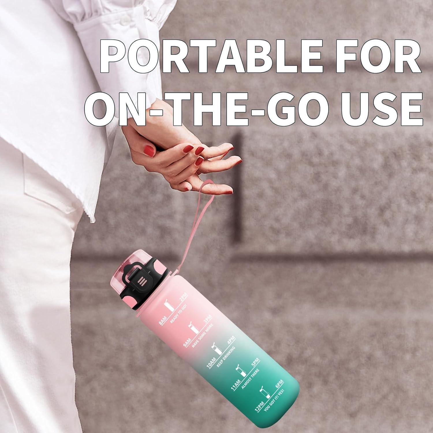 imageGourde Enfant 500ml Gourde Motivation tanche et Rutilisable Bouteille deau avec Marqueur de Temps et Filtre Bouteille pour Enfant Sport Sport de Plein air Yoga Bureau Gym lcole32oz1000ml Rose Cyan