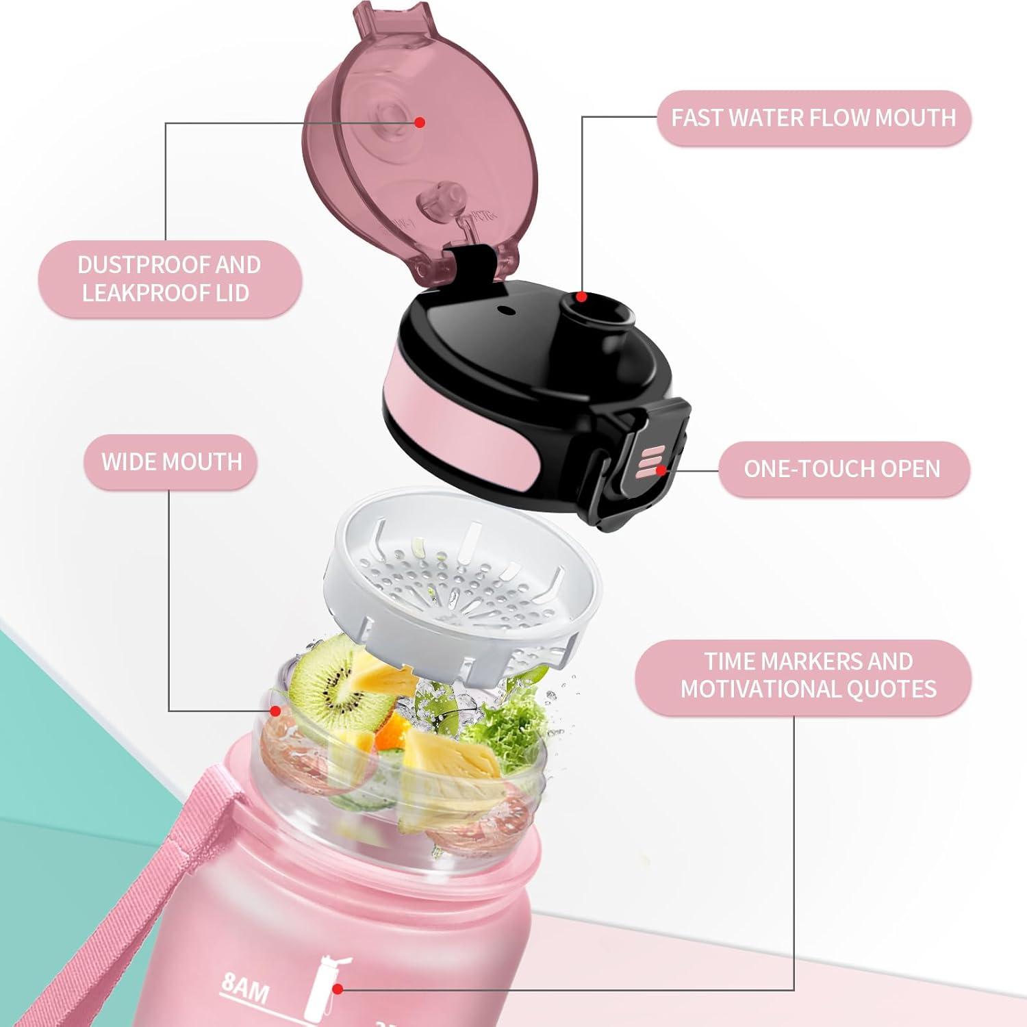 imageGourde Enfant 500ml Gourde Motivation tanche et Rutilisable Bouteille deau avec Marqueur de Temps et Filtre Bouteille pour Enfant Sport Sport de Plein air Yoga Bureau Gym lcole32oz1000ml Rose Cyan