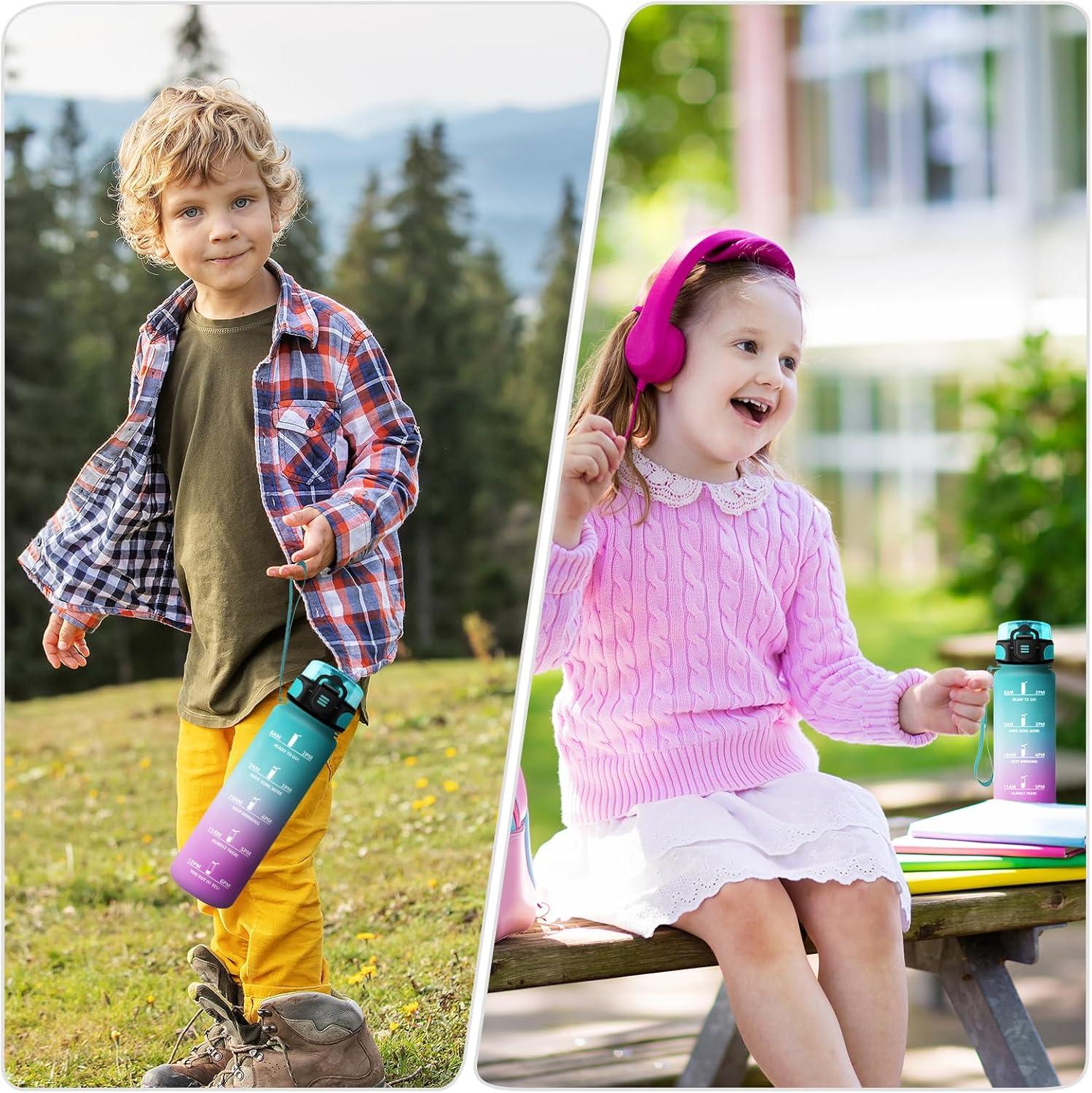 imageGourde Enfant 500ml Gourde Motivation tanche et Rutilisable Bouteille deau avec Marqueur de Temps et Filtre Bouteille pour Enfant Sport Sport de Plein air Yoga Bureau Gym lcole17oz500ml Vert Rose Clair