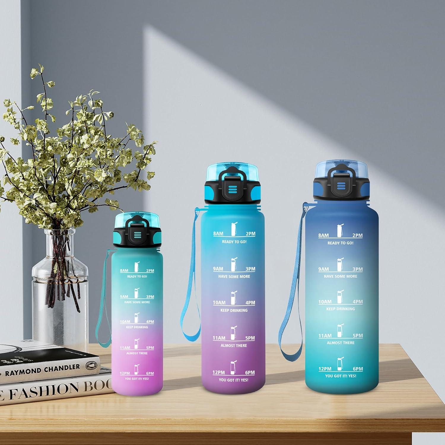 imageGourde Enfant 500ml Gourde Motivation tanche et Rutilisable Bouteille deau avec Marqueur de Temps et Filtre Bouteille pour Enfant Sport Sport de Plein air Yoga Bureau Gym lcole50oz1500ml Bleu Vert