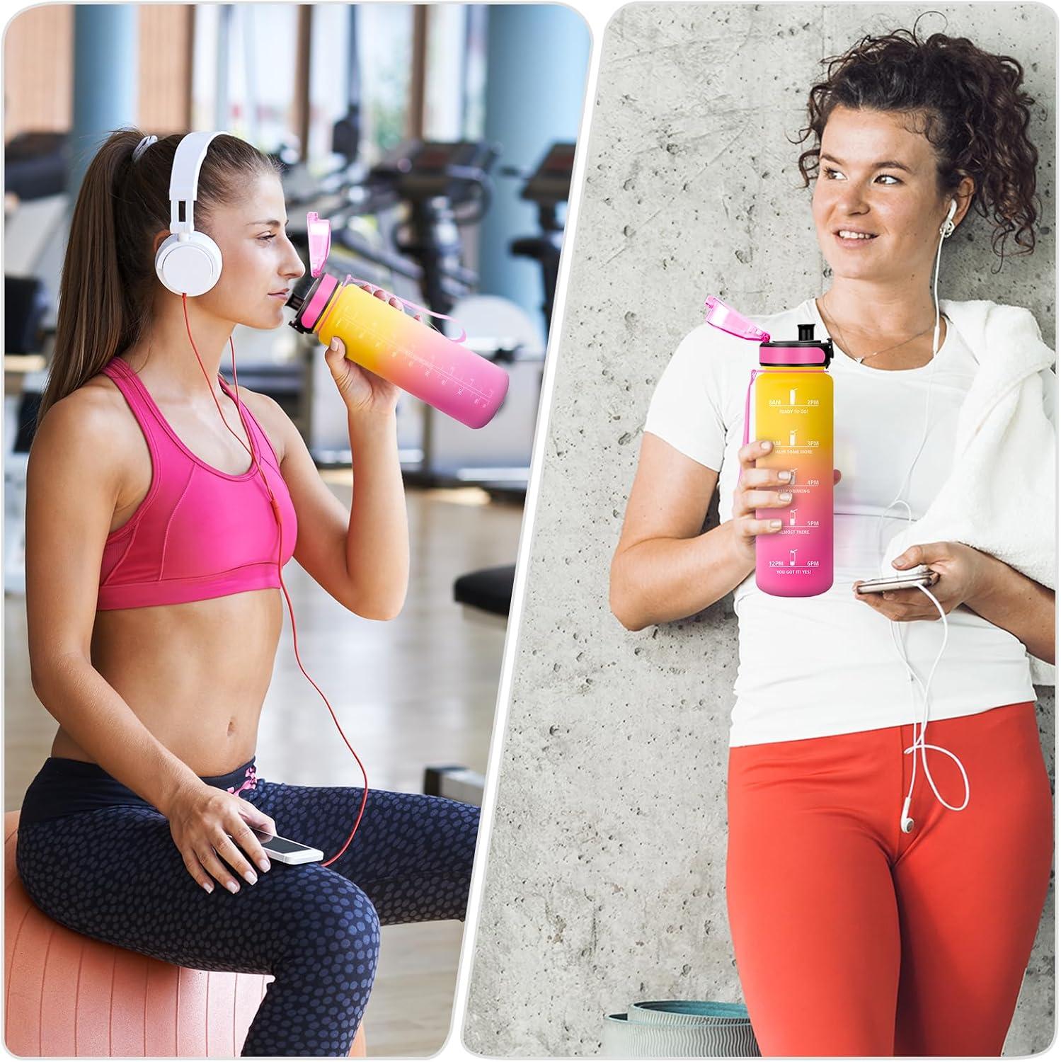 imageGourde Enfant 500ml Gourde Motivation tanche et Rutilisable Bouteille deau avec Marqueur de Temps et Filtre Bouteille pour Enfant Sport Sport de Plein air Yoga Bureau Gym lcole32oz1000ml Jaune Rose