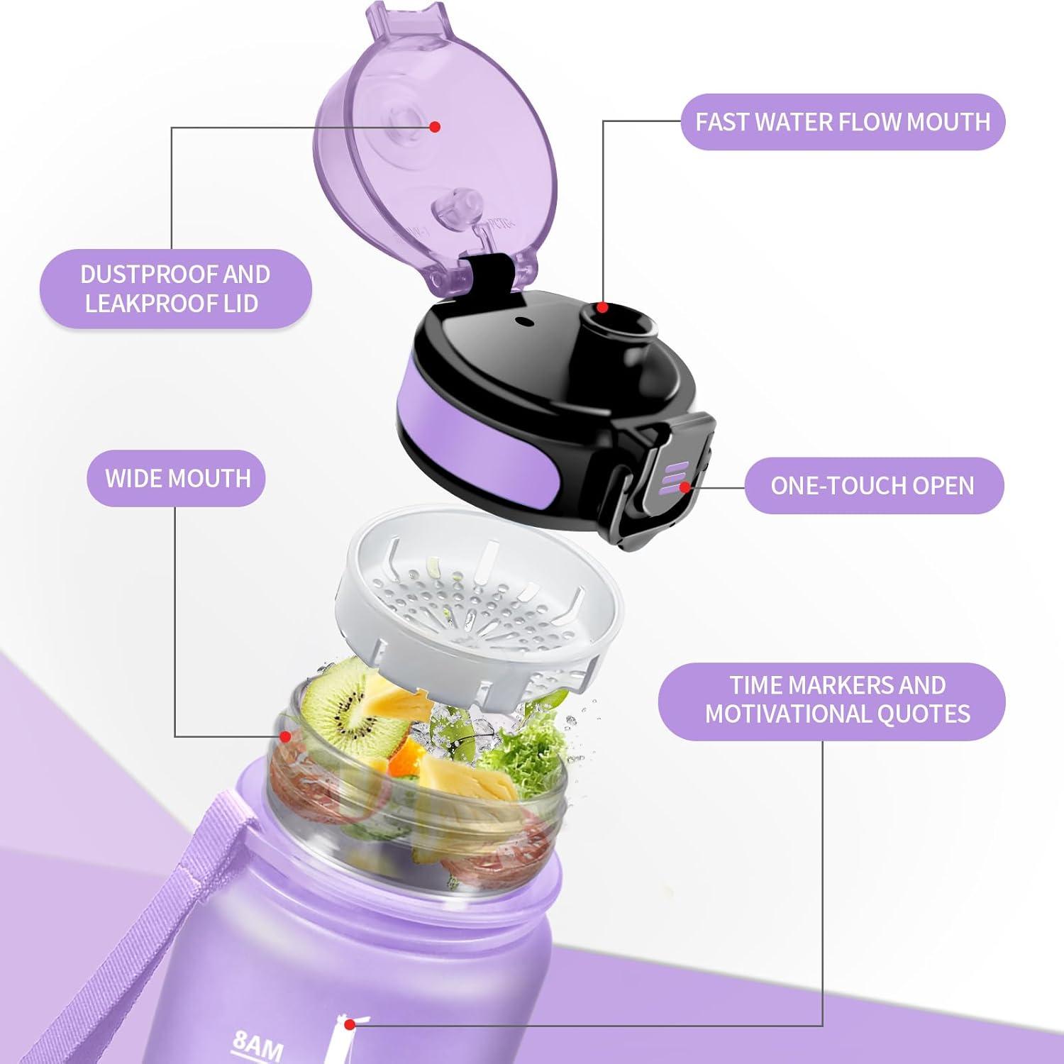 imageGourde Enfant 500ml Gourde Motivation tanche et Rutilisable Bouteille deau avec Marqueur de Temps et Filtre Bouteille pour Enfant Sport Sport de Plein air Yoga Bureau Gym lcole32oz1000ml Mat Violet Clair