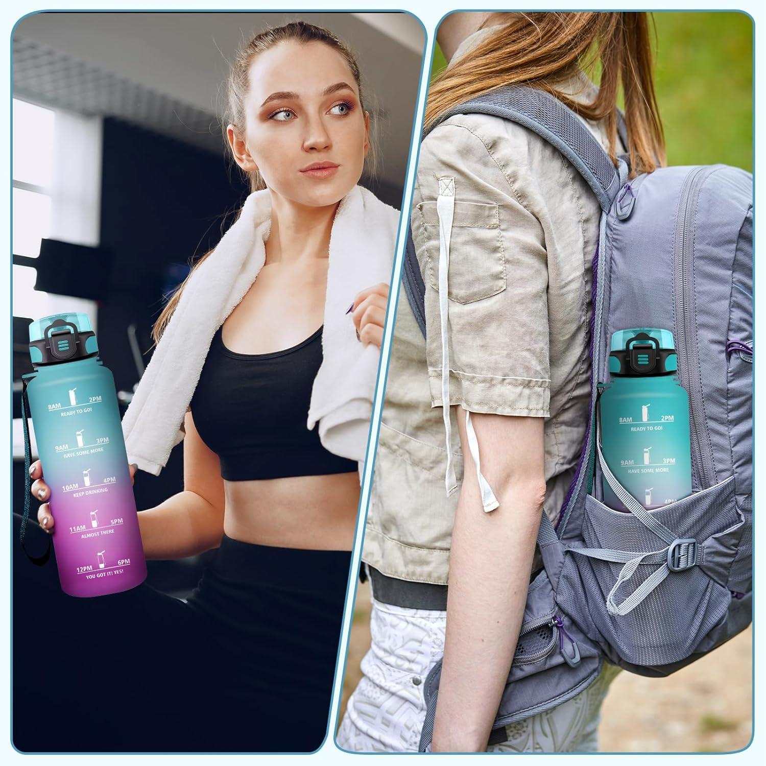 imageGourde Enfant 500ml Gourde Motivation tanche et Rutilisable Bouteille deau avec Marqueur de Temps et Filtre Bouteille pour Enfant Sport Sport de Plein air Yoga Bureau Gym lcole50oz1500ml Vert Rose Clair