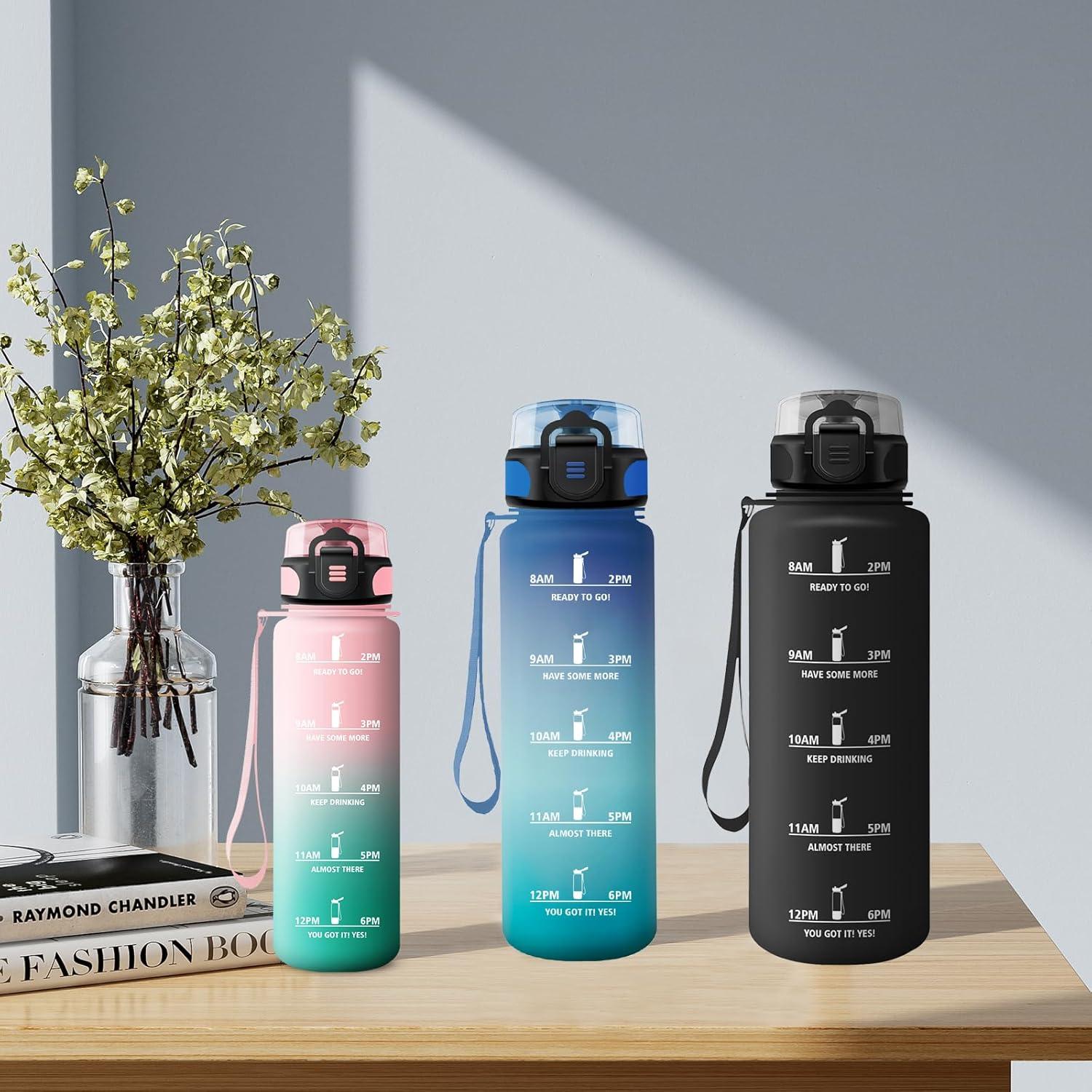 imageGourde Enfant 500ml Gourde Motivation tanche et Rutilisable Bouteille deau avec Marqueur de Temps et Filtre Bouteille pour Enfant Sport Sport de Plein air Yoga Bureau Gym lcole32oz1000ml Bleu Vert