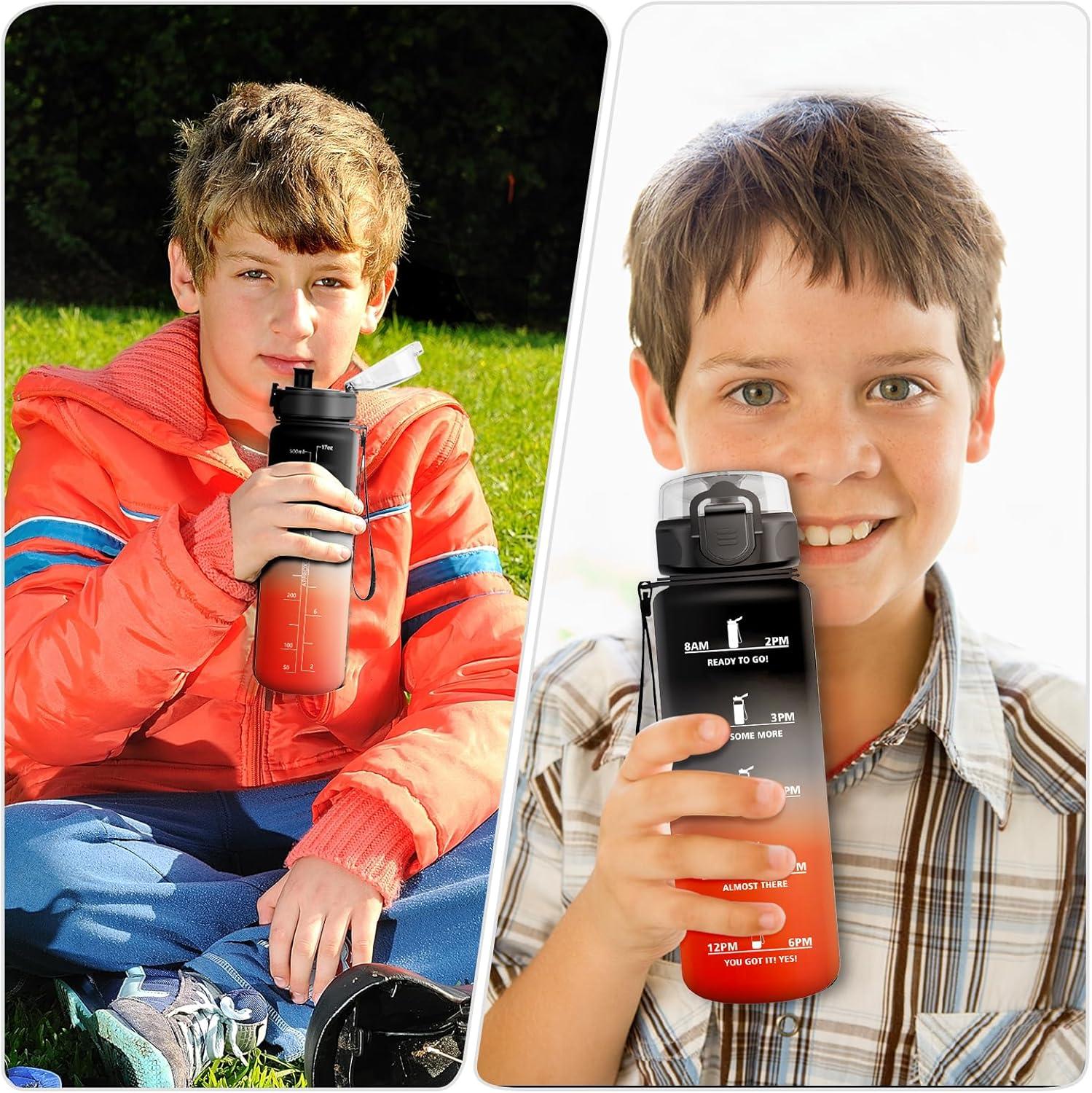 imageGourde Enfant 500ml Gourde Motivation tanche et Rutilisable Bouteille deau avec Marqueur de Temps et Filtre Bouteille pour Enfant Sport Sport de Plein air Yoga Bureau Gym lcole17oz500ml Noir Rouge