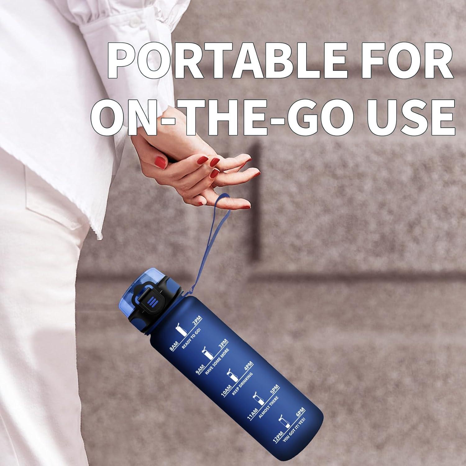 imageGourde Enfant 500ml Gourde Motivation tanche et Rutilisable Bouteille deau avec Marqueur de Temps et Filtre Bouteille pour Enfant Sport Sport de Plein air Yoga Bureau Gym lcole32oz1000ml Mat Marine Bleu