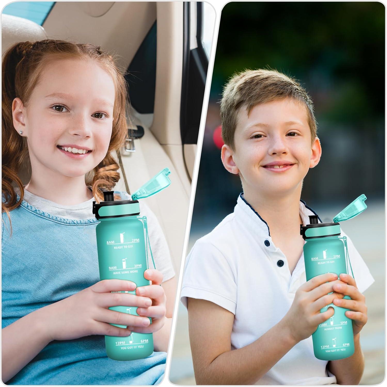 imageGourde Enfant 500ml Gourde Motivation tanche et Rutilisable Bouteille deau avec Marqueur de Temps et Filtre Bouteille pour Enfant Sport Sport de Plein air Yoga Bureau Gym lcole17oz500ml Mat Bleuvert