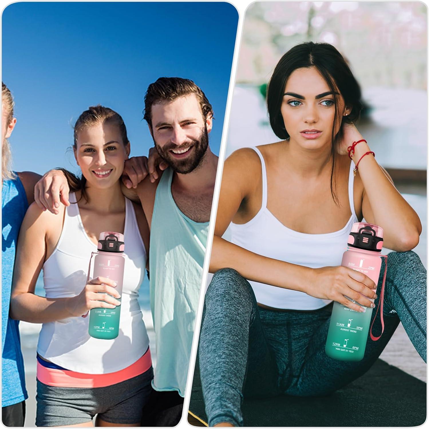 imageGourde Enfant 500ml Gourde Motivation tanche et Rutilisable Bouteille deau avec Marqueur de Temps et Filtre Bouteille pour Enfant Sport Sport de Plein air Yoga Bureau Gym lcole32oz1000ml Rose Cyan