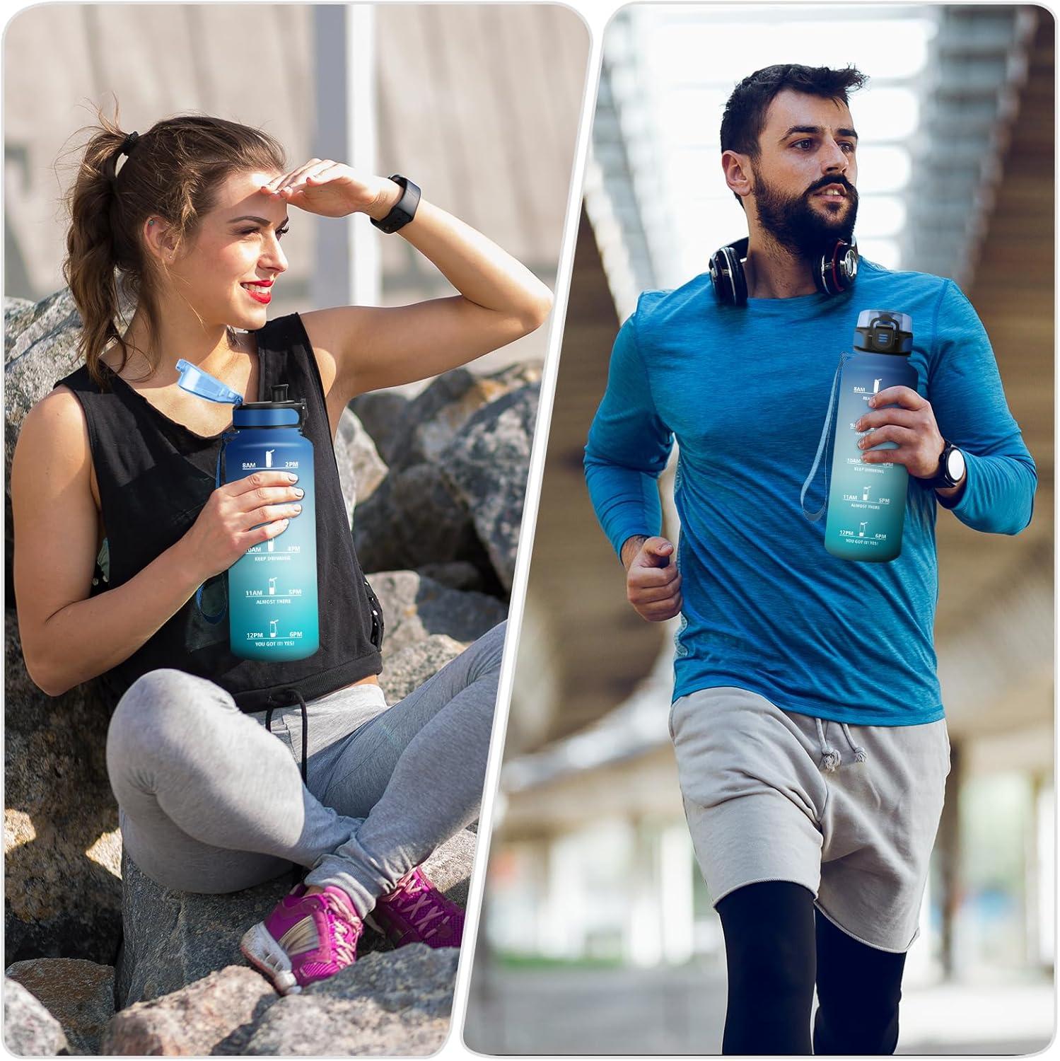 imageGourde Enfant 500ml Gourde Motivation tanche et Rutilisable Bouteille deau avec Marqueur de Temps et Filtre Bouteille pour Enfant Sport Sport de Plein air Yoga Bureau Gym lcole50oz1500ml Bleu Vert