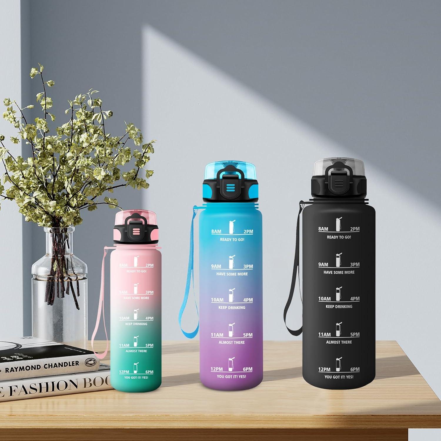 imageGourde Enfant 500ml Gourde Motivation tanche et Rutilisable Bouteille deau avec Marqueur de Temps et Filtre Bouteille pour Enfant Sport Sport de Plein air Yoga Bureau Gym lcole17oz500ml Rose Cyan