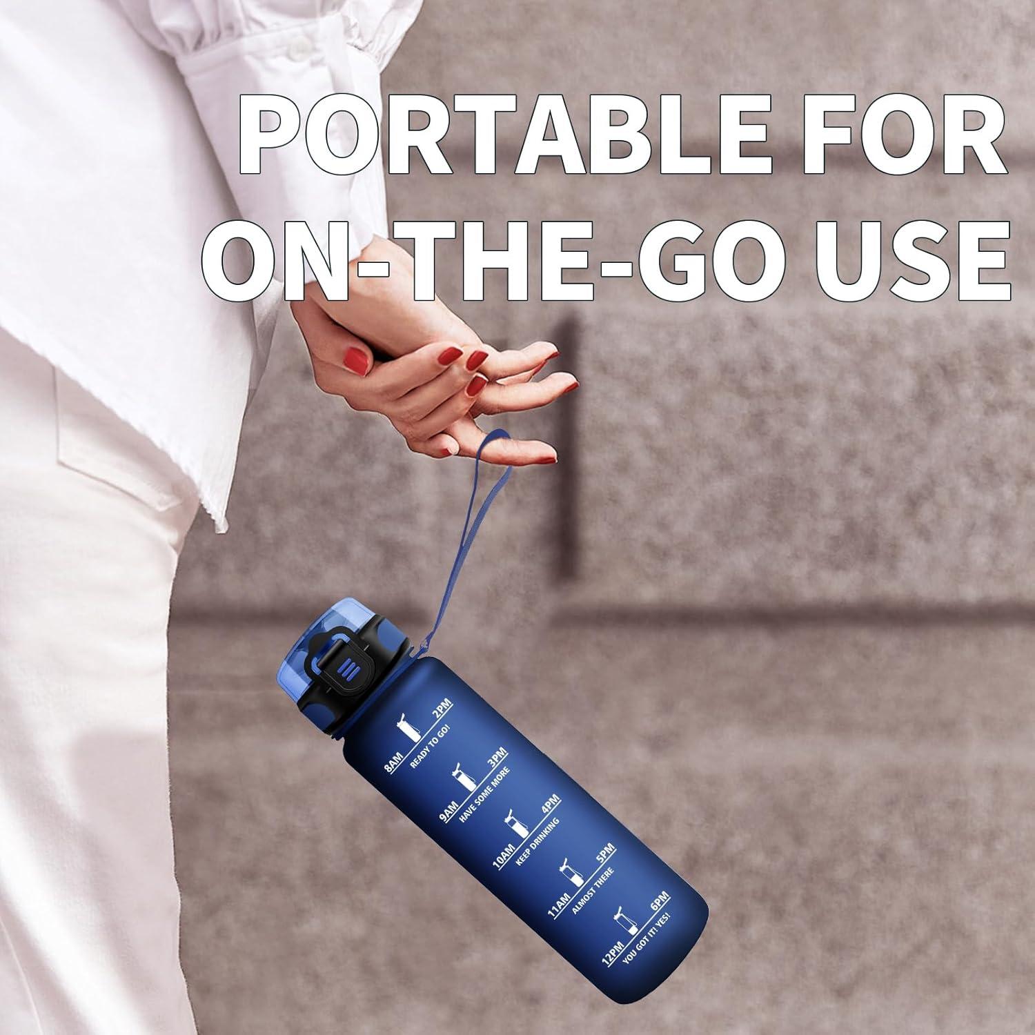 imageGourde Enfant 500ml Gourde Motivation tanche et Rutilisable Bouteille deau avec Marqueur de Temps et Filtre Bouteille pour Enfant Sport Sport de Plein air Yoga Bureau Gym lcole17oz500ml Mat Marine Bleu