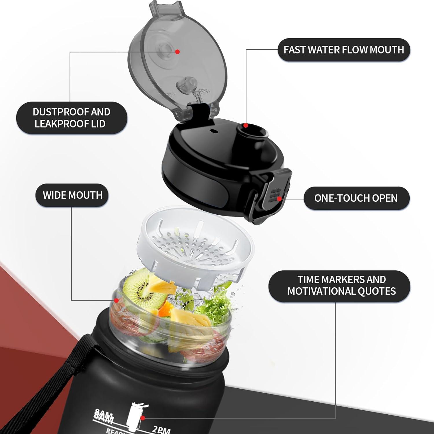 imageGourde Enfant 500ml Gourde Motivation tanche et Rutilisable Bouteille deau avec Marqueur de Temps et Filtre Bouteille pour Enfant Sport Sport de Plein air Yoga Bureau Gym lcole17oz500ml Noir Rouge