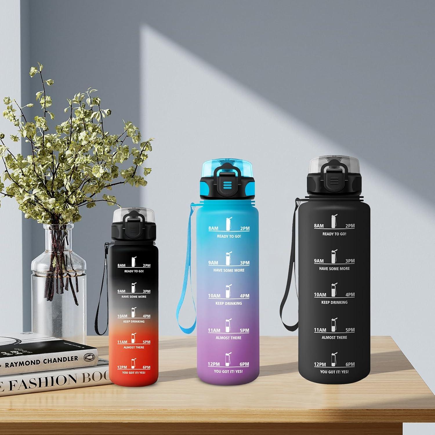 imageGourde Enfant 500ml Gourde Motivation tanche et Rutilisable Bouteille deau avec Marqueur de Temps et Filtre Bouteille pour Enfant Sport Sport de Plein air Yoga Bureau Gym lcole17oz500ml Noir Rouge