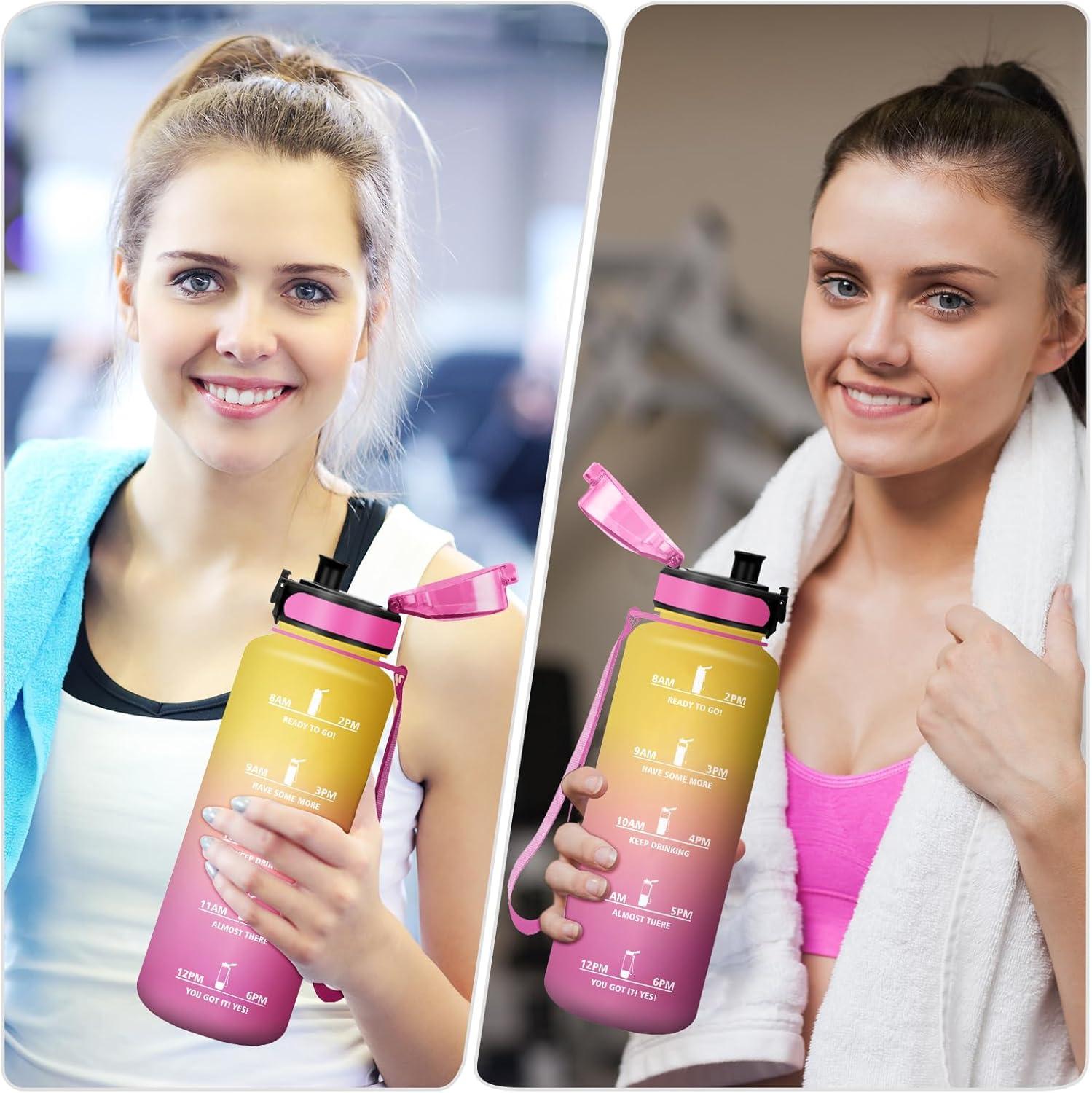 imageGourde Enfant 500ml Gourde Motivation tanche et Rutilisable Bouteille deau avec Marqueur de Temps et Filtre Bouteille pour Enfant Sport Sport de Plein air Yoga Bureau Gym lcole50oz1500ml Jaune Rose
