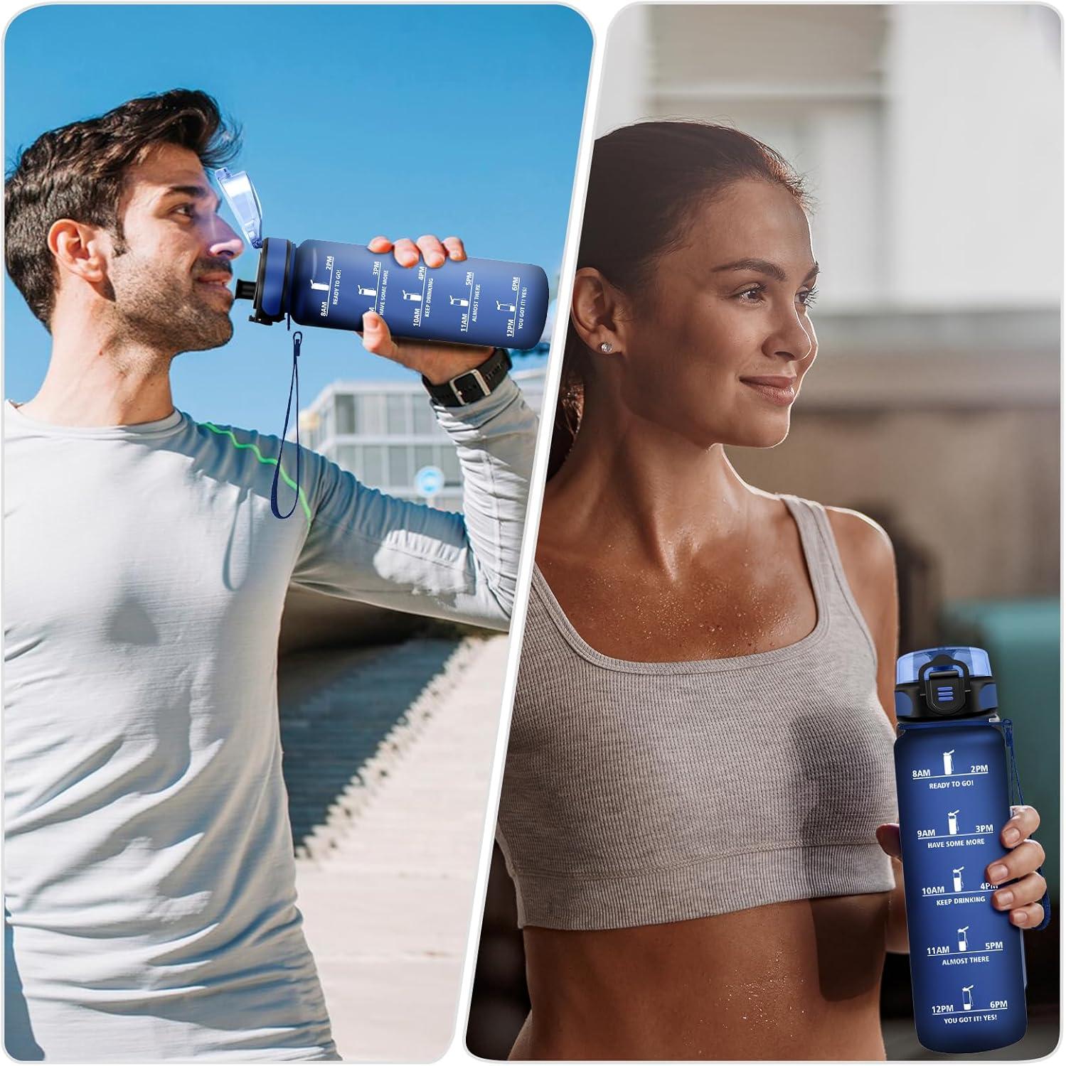imageGourde Enfant 500ml Gourde Motivation tanche et Rutilisable Bouteille deau avec Marqueur de Temps et Filtre Bouteille pour Enfant Sport Sport de Plein air Yoga Bureau Gym lcole32oz1000ml Mat Marine Bleu