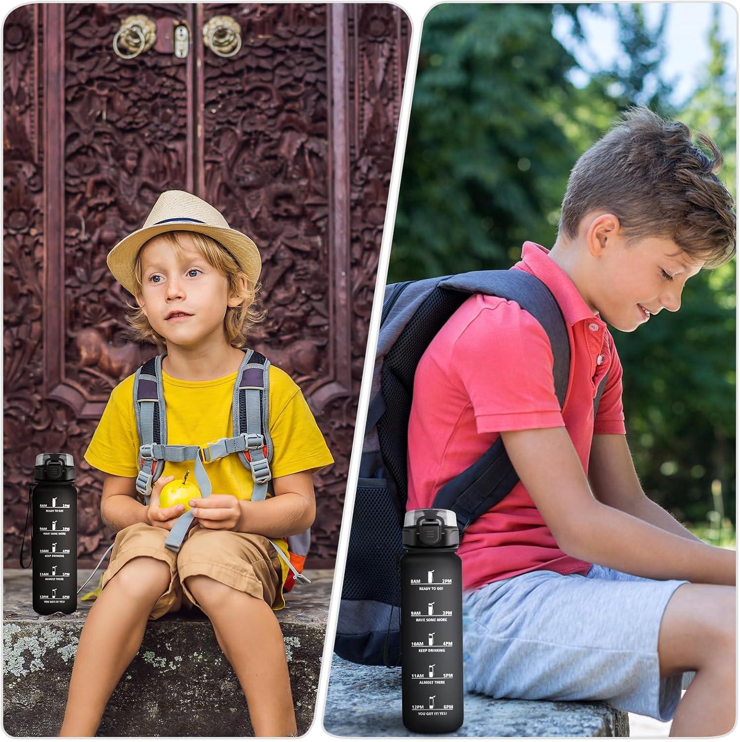 imageGourde Enfant 500ml Gourde Motivation tanche et Rutilisable Bouteille deau avec Marqueur de Temps et Filtre Bouteille pour Enfant Sport Sport de Plein air Yoga Bureau Gym lcole17oz500ml Mat Noir