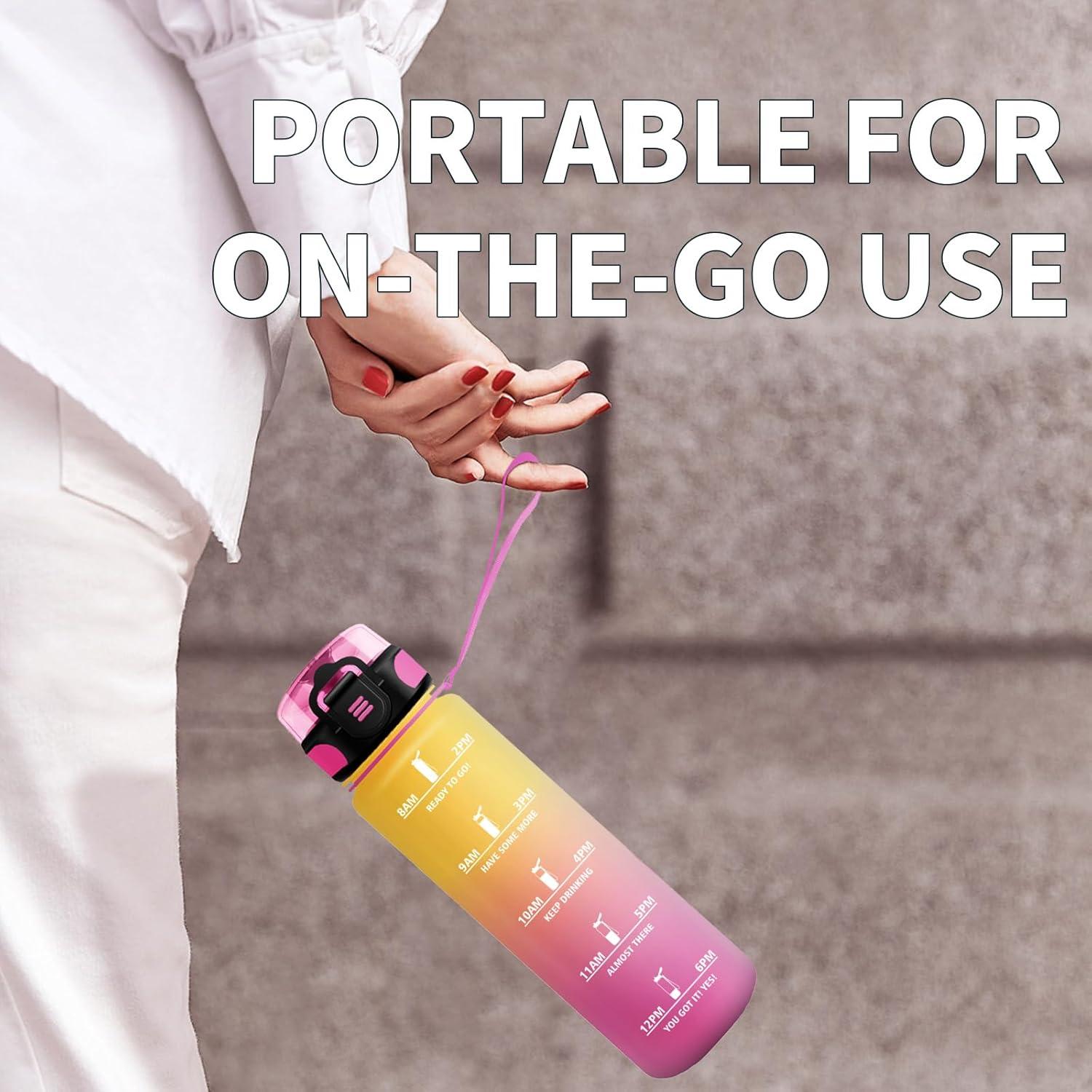 imageGourde Enfant 500ml Gourde Motivation tanche et Rutilisable Bouteille deau avec Marqueur de Temps et Filtre Bouteille pour Enfant Sport Sport de Plein air Yoga Bureau Gym lcole32oz1000ml Jaune Rose