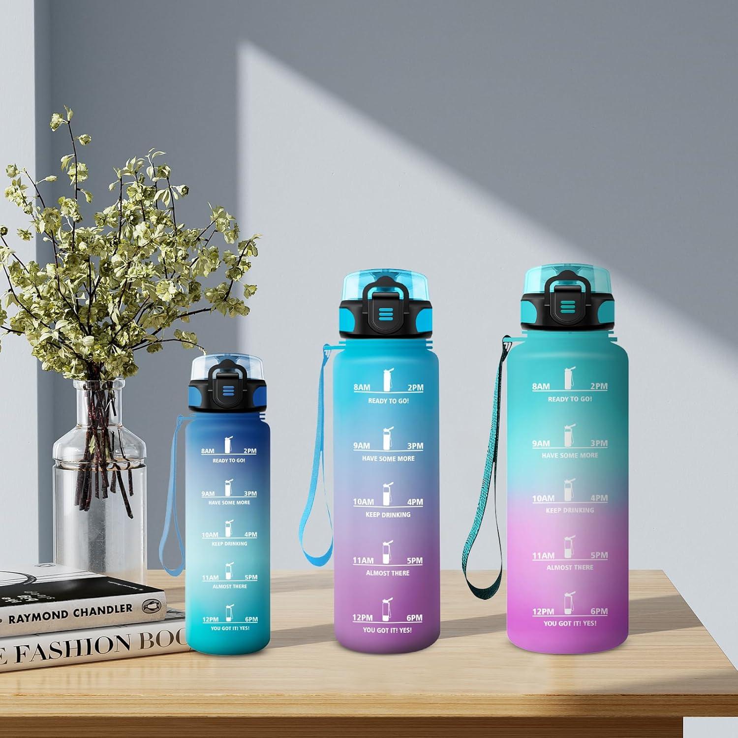 imageGourde Enfant 500ml Gourde Motivation tanche et Rutilisable Bouteille deau avec Marqueur de Temps et Filtre Bouteille pour Enfant Sport Sport de Plein air Yoga Bureau Gym lcole50oz1500ml Vert Rose Clair