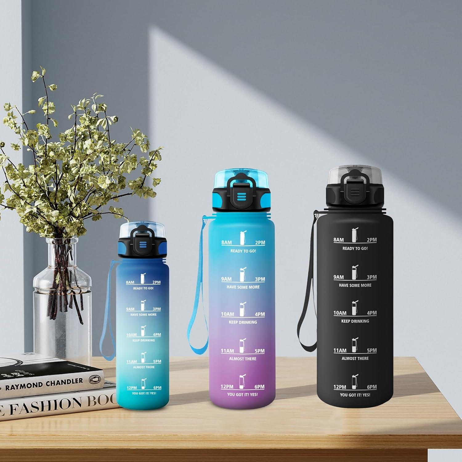 imageGourde Enfant 500ml Gourde Motivation tanche et Rutilisable Bouteille deau avec Marqueur de Temps et Filtre Bouteille pour Enfant Sport Sport de Plein air Yoga Bureau Gym lcole17oz500ml Bleu Vert