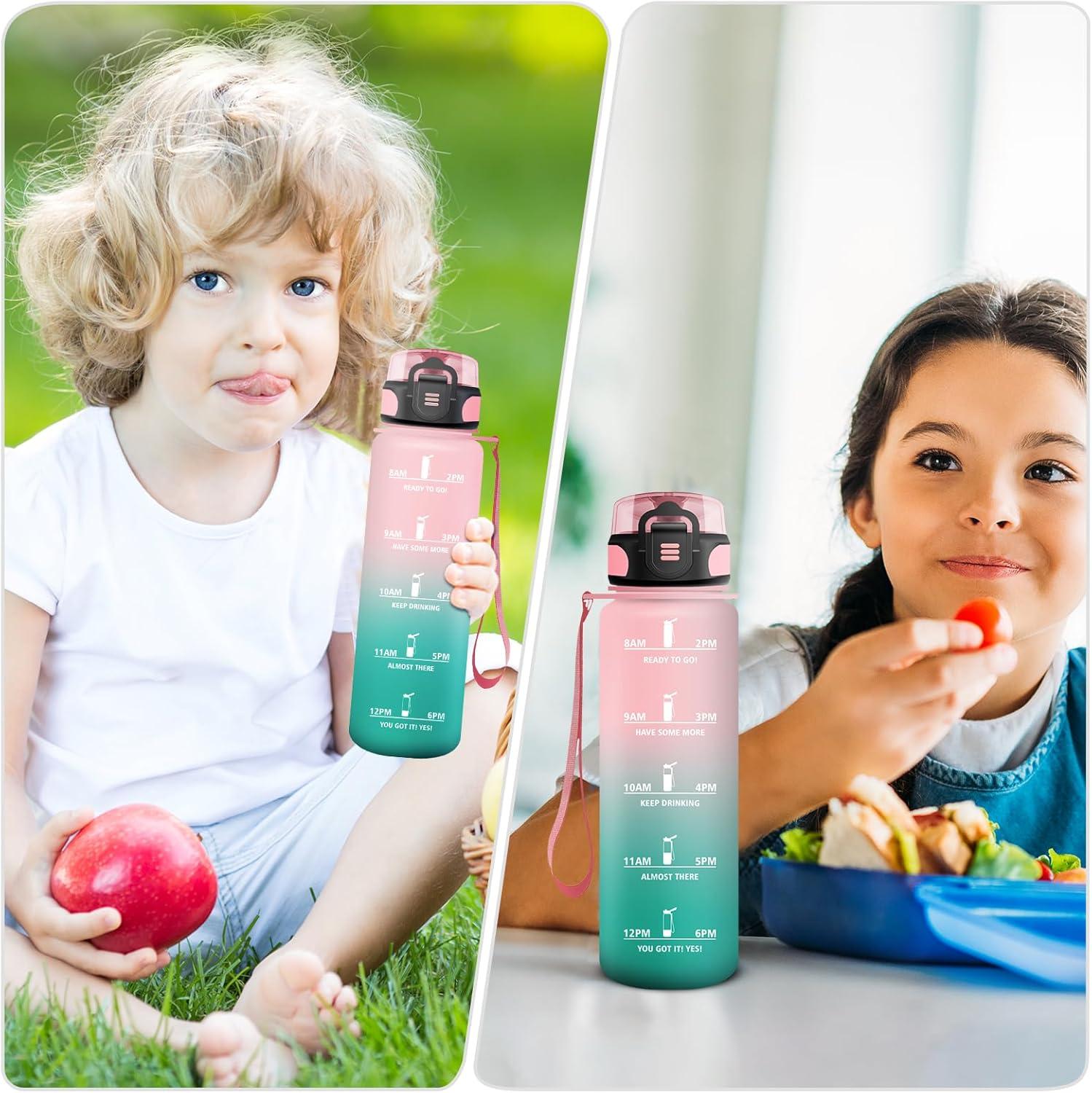 imageGourde Enfant 500ml Gourde Motivation tanche et Rutilisable Bouteille deau avec Marqueur de Temps et Filtre Bouteille pour Enfant Sport Sport de Plein air Yoga Bureau Gym lcole17oz500ml Rose Cyan