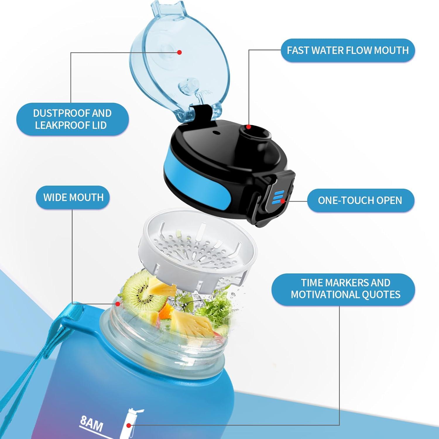 imageGourde Enfant 500ml Gourde Motivation tanche et Rutilisable Bouteille deau avec Marqueur de Temps et Filtre Bouteille pour Enfant Sport Sport de Plein air Yoga Bureau Gym lcole50oz1500ml Bleu Lilas