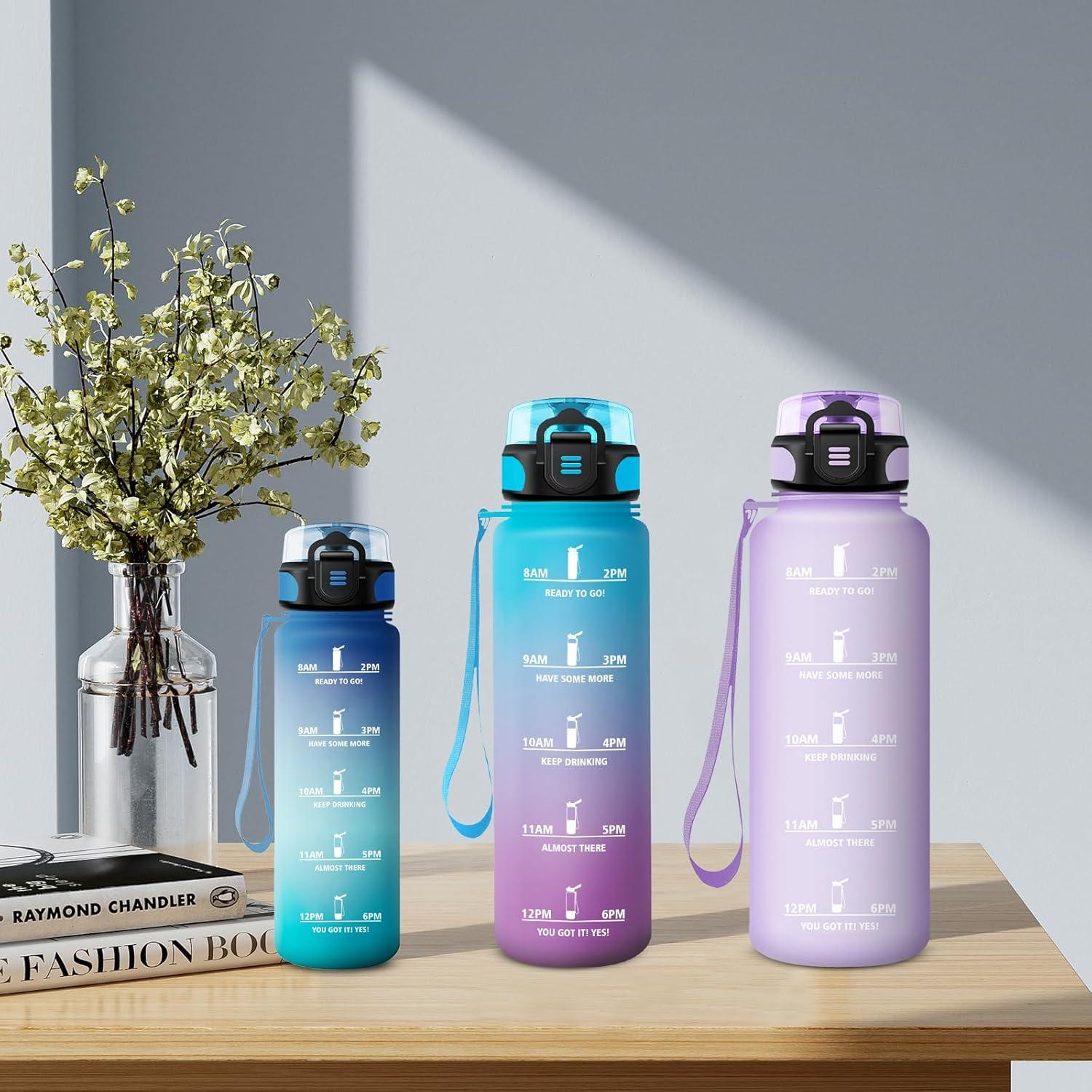 imageGourde Enfant 500ml Gourde Motivation tanche et Rutilisable Bouteille deau avec Marqueur de Temps et Filtre Bouteille pour Enfant Sport Sport de Plein air Yoga Bureau Gym lcole50oz1500ml Mat Violet Clair