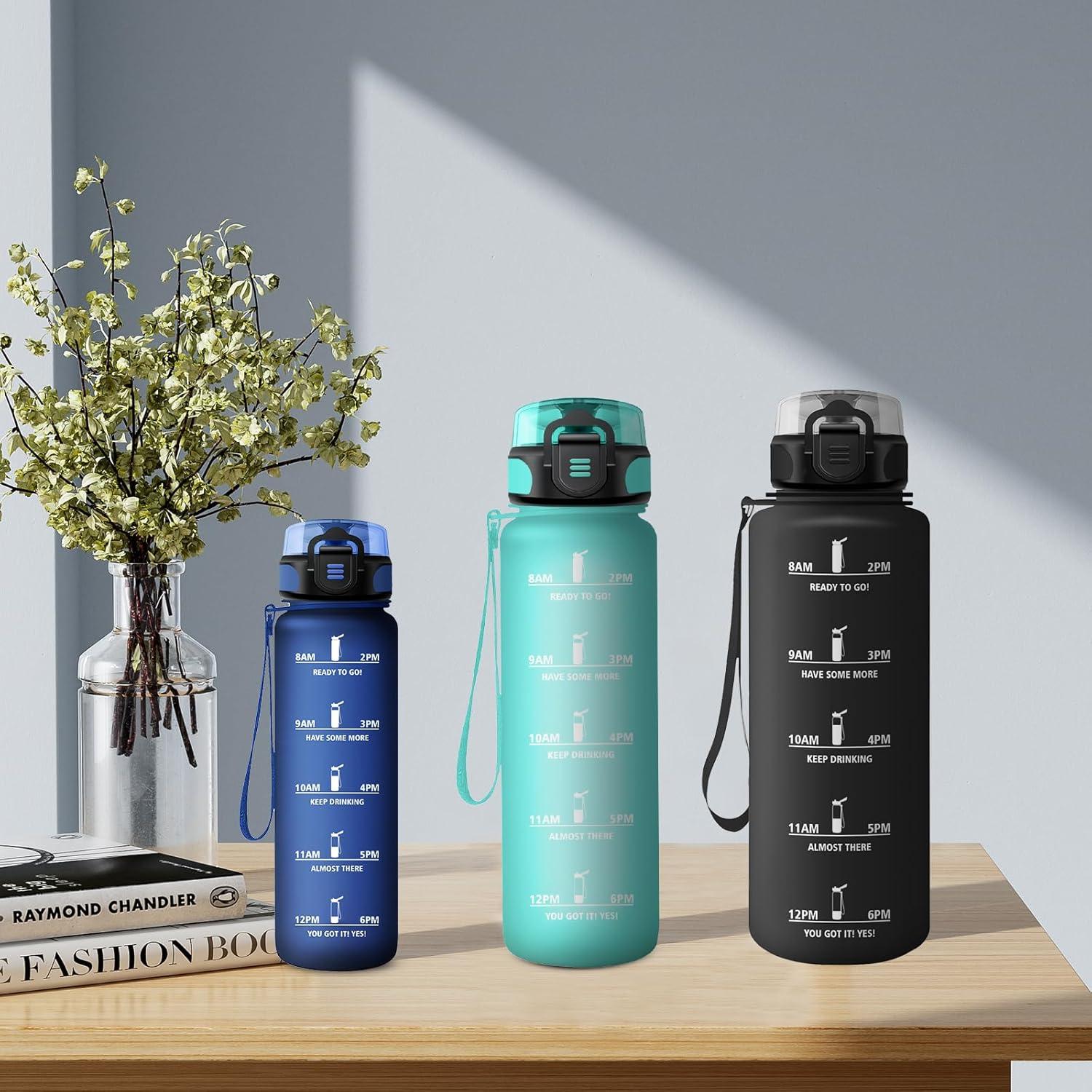 imageGourde Enfant 500ml Gourde Motivation tanche et Rutilisable Bouteille deau avec Marqueur de Temps et Filtre Bouteille pour Enfant Sport Sport de Plein air Yoga Bureau Gym lcole32oz1000ml Mat Bleuvert
