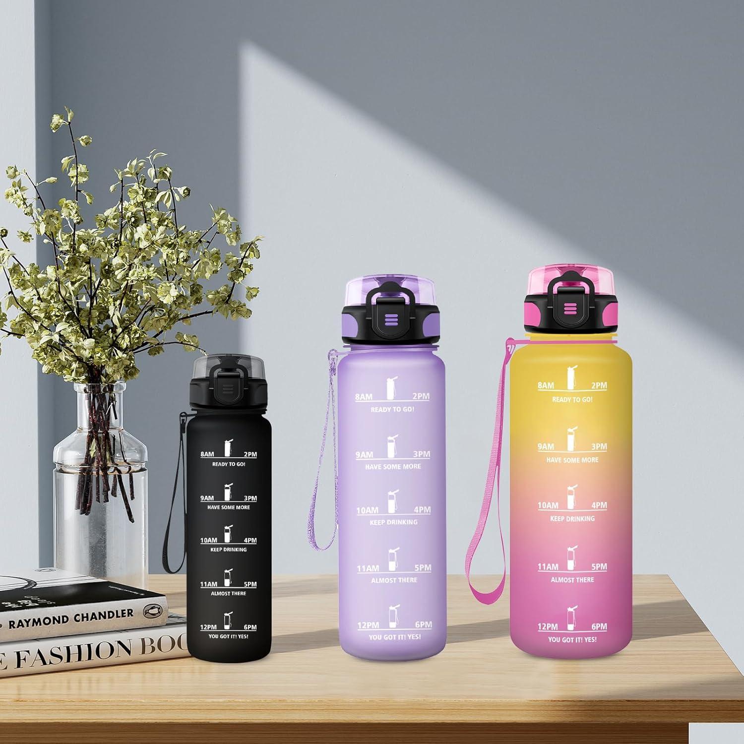 imageGourde Enfant 500ml Gourde Motivation tanche et Rutilisable Bouteille deau avec Marqueur de Temps et Filtre Bouteille pour Enfant Sport Sport de Plein air Yoga Bureau Gym lcole32oz1000ml Mat Violet Clair