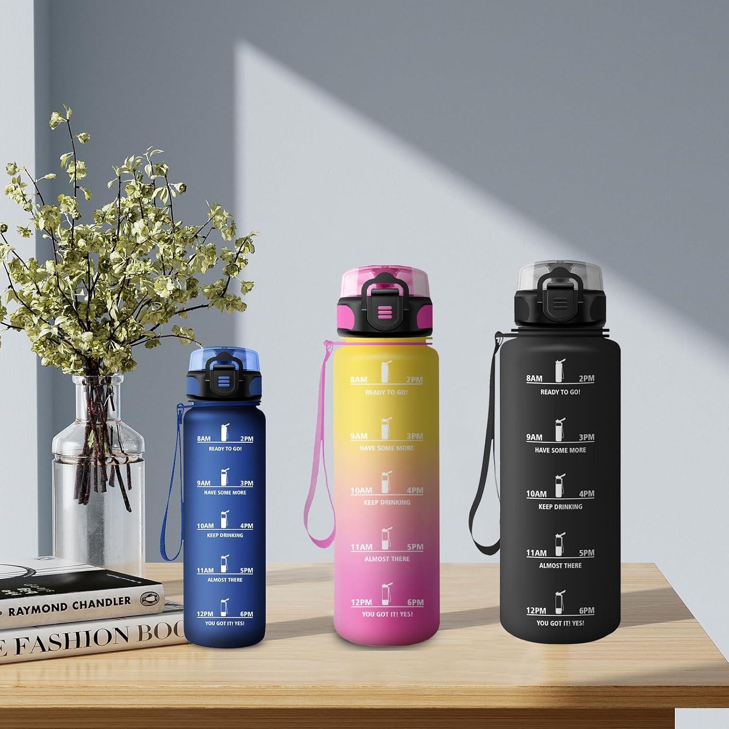 imageGourde Enfant 500ml Gourde Motivation tanche et Rutilisable Bouteille deau avec Marqueur de Temps et Filtre Bouteille pour Enfant Sport Sport de Plein air Yoga Bureau Gym lcole32oz1000ml Jaune Rose