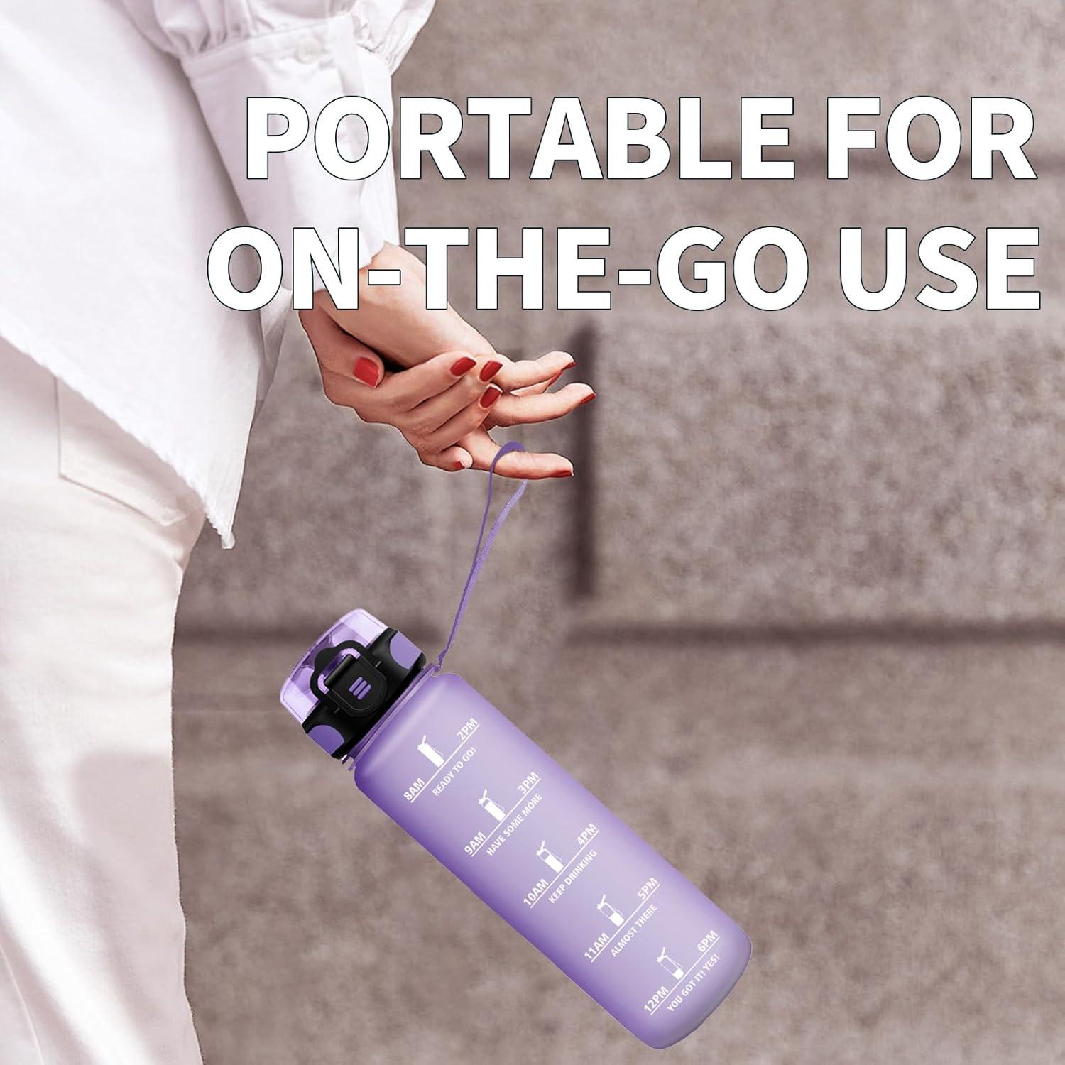 imageGourde Enfant 500ml Gourde Motivation tanche et Rutilisable Bouteille deau avec Marqueur de Temps et Filtre Bouteille pour Enfant Sport Sport de Plein air Yoga Bureau Gym lcole32oz1000ml Mat Violet Clair
