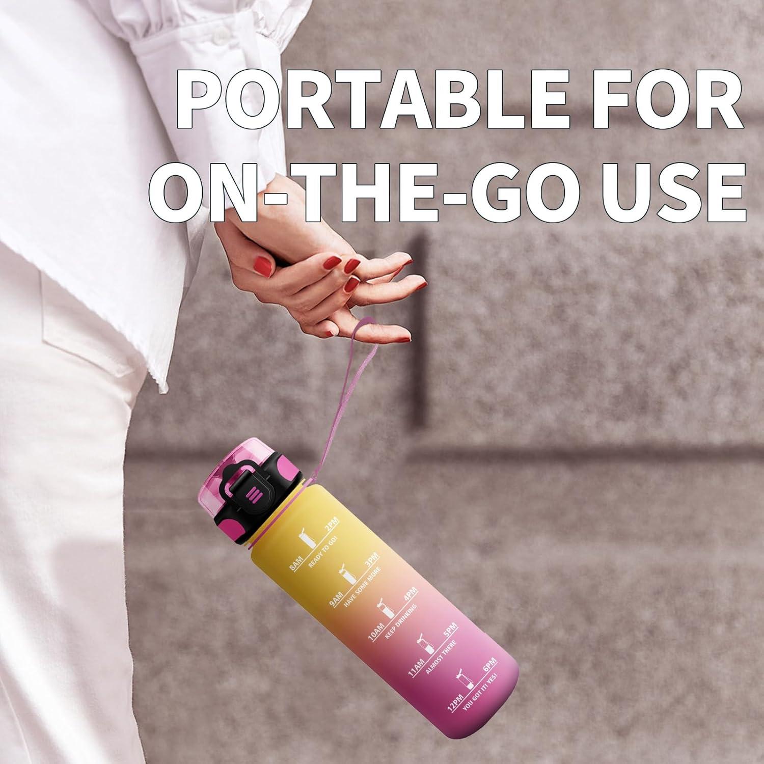 imageGourde Enfant 500ml Gourde Motivation tanche et Rutilisable Bouteille deau avec Marqueur de Temps et Filtre Bouteille pour Enfant Sport Sport de Plein air Yoga Bureau Gym lcole17oz500ml Jaune Rose