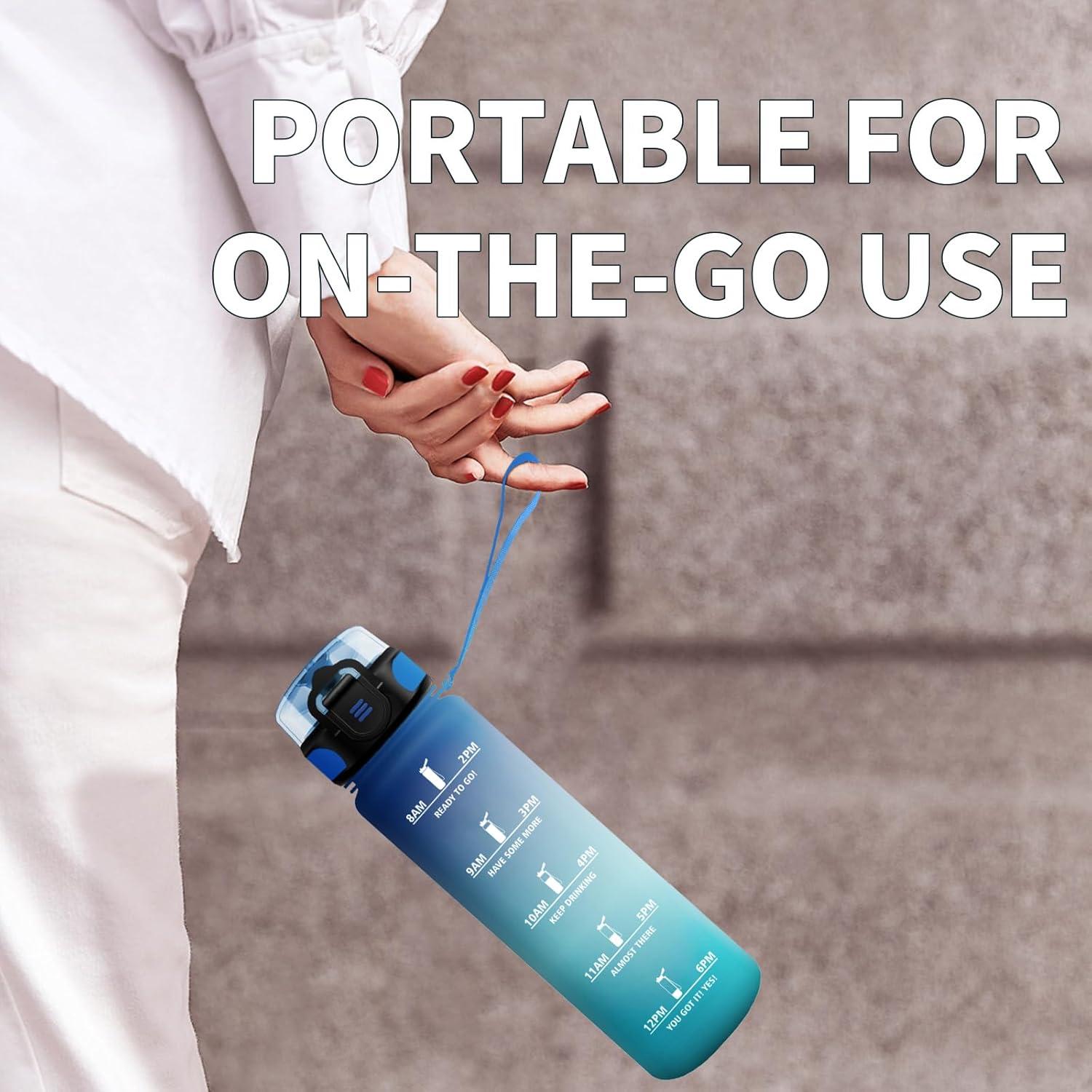 imageGourde Enfant 500ml Gourde Motivation tanche et Rutilisable Bouteille deau avec Marqueur de Temps et Filtre Bouteille pour Enfant Sport Sport de Plein air Yoga Bureau Gym lcole32oz1000ml Bleu Vert