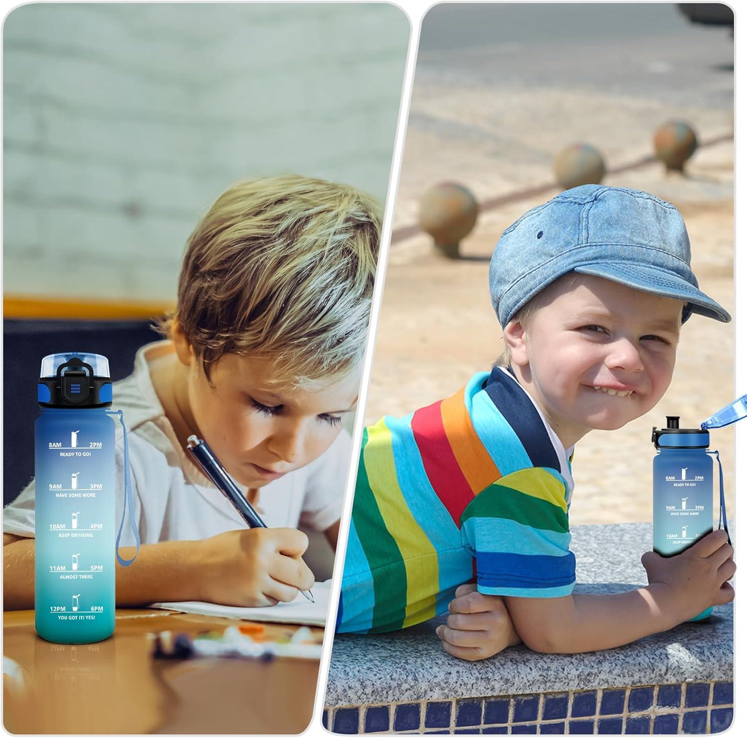 imageGourde Enfant 500ml Gourde Motivation tanche et Rutilisable Bouteille deau avec Marqueur de Temps et Filtre Bouteille pour Enfant Sport Sport de Plein air Yoga Bureau Gym lcole17oz500ml Bleu Vert