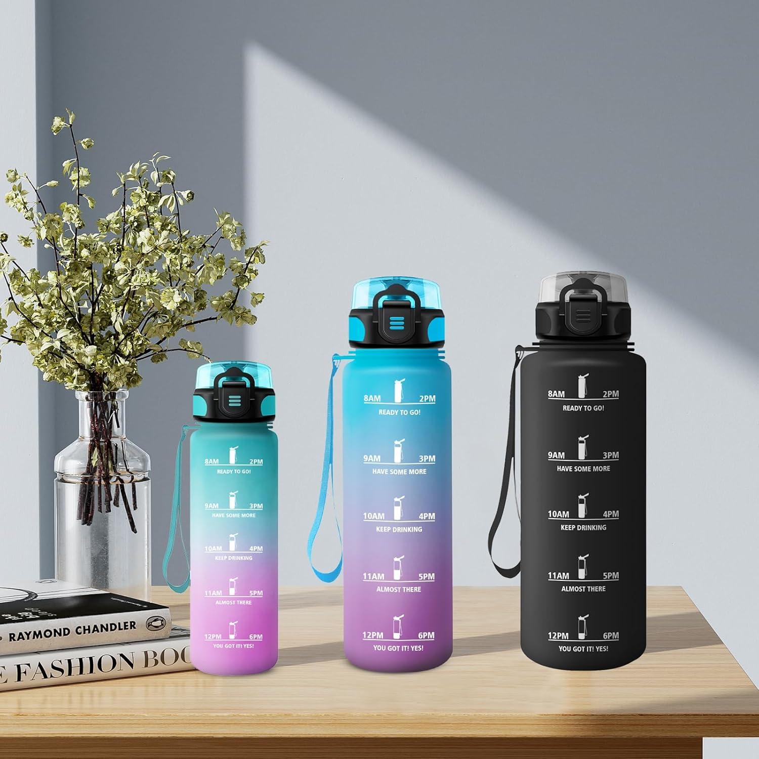 imageGourde Enfant 500ml Gourde Motivation tanche et Rutilisable Bouteille deau avec Marqueur de Temps et Filtre Bouteille pour Enfant Sport Sport de Plein air Yoga Bureau Gym lcole17oz500ml Vert Rose Clair