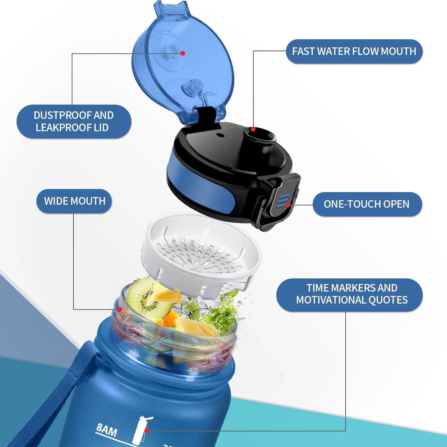 imageGourde Enfant 500ml Gourde Motivation tanche et Rutilisable Bouteille deau avec Marqueur de Temps et Filtre Bouteille pour Enfant Sport Sport de Plein air Yoga Bureau Gym lcole17oz500ml Bleu Vert