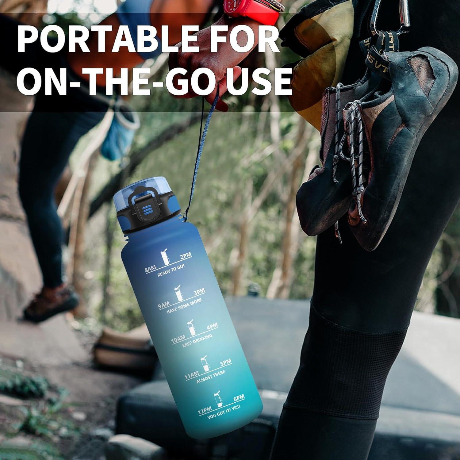 imageGourde Enfant 500ml Gourde Motivation tanche et Rutilisable Bouteille deau avec Marqueur de Temps et Filtre Bouteille pour Enfant Sport Sport de Plein air Yoga Bureau Gym lcole50oz1500ml Bleu Vert