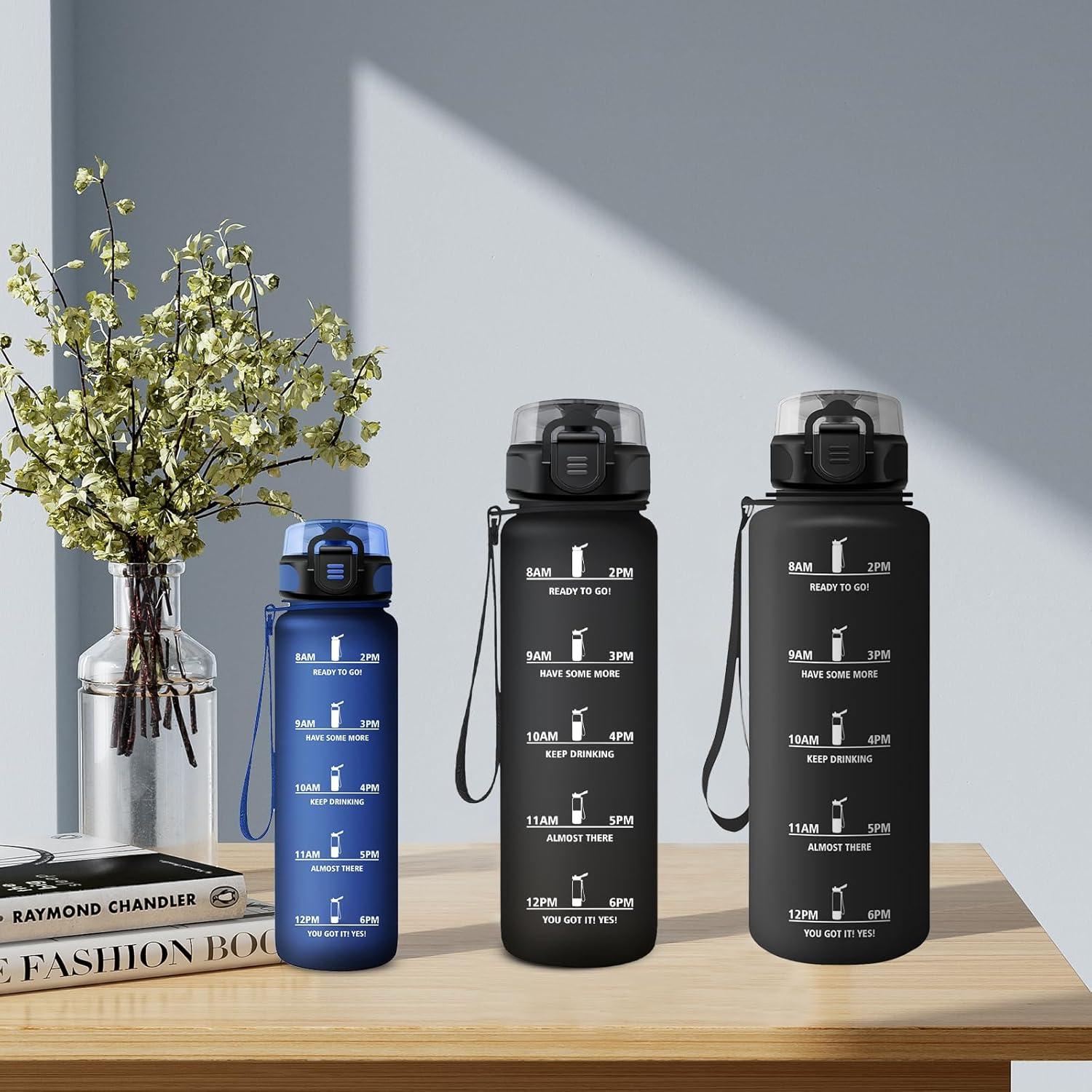 imageGourde Enfant 500ml Gourde Motivation tanche et Rutilisable Bouteille deau avec Marqueur de Temps et Filtre Bouteille pour Enfant Sport Sport de Plein air Yoga Bureau Gym lcole32oz1000ml Mat Noir