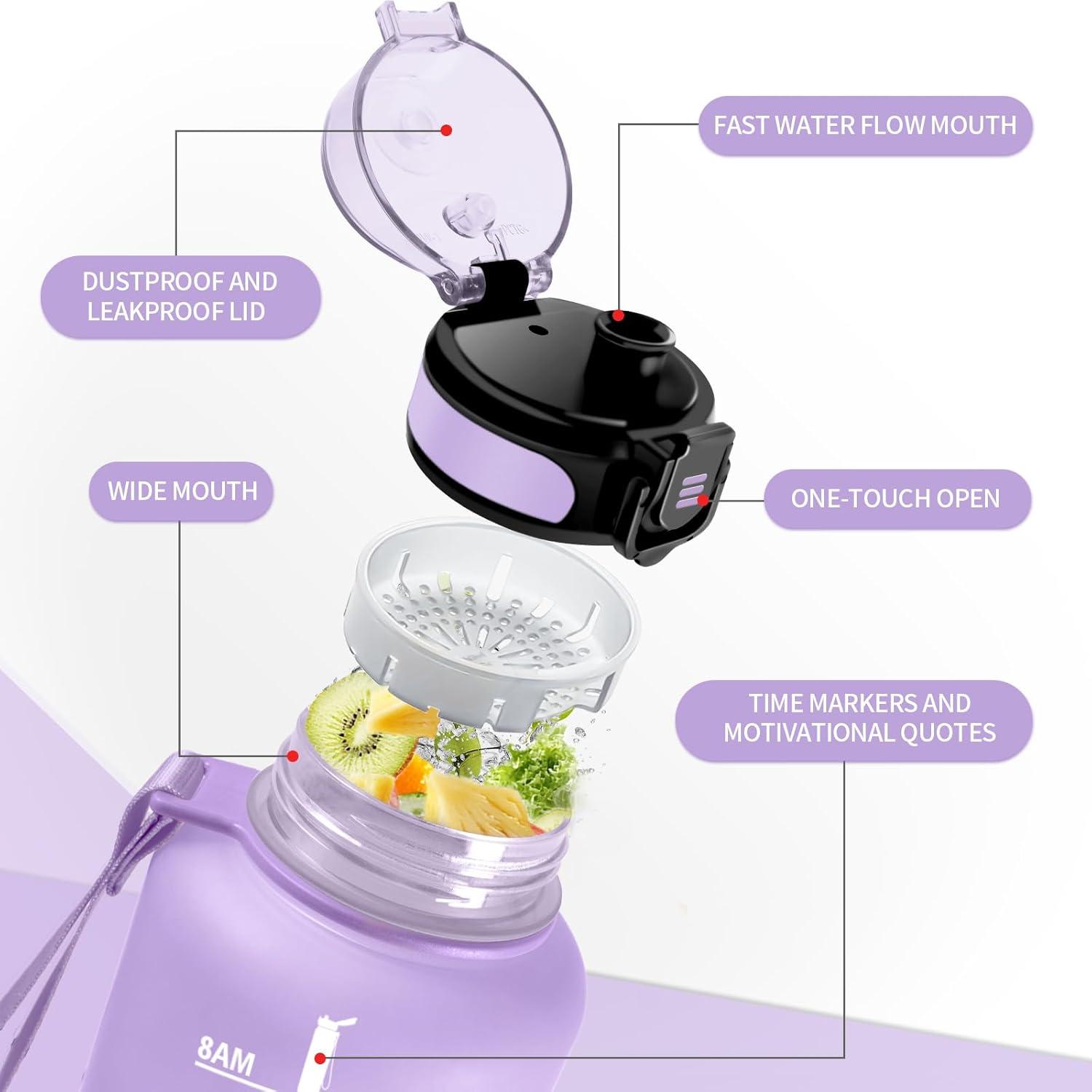 imageGourde Enfant 500ml Gourde Motivation tanche et Rutilisable Bouteille deau avec Marqueur de Temps et Filtre Bouteille pour Enfant Sport Sport de Plein air Yoga Bureau Gym lcole50oz1500ml Mat Violet Clair