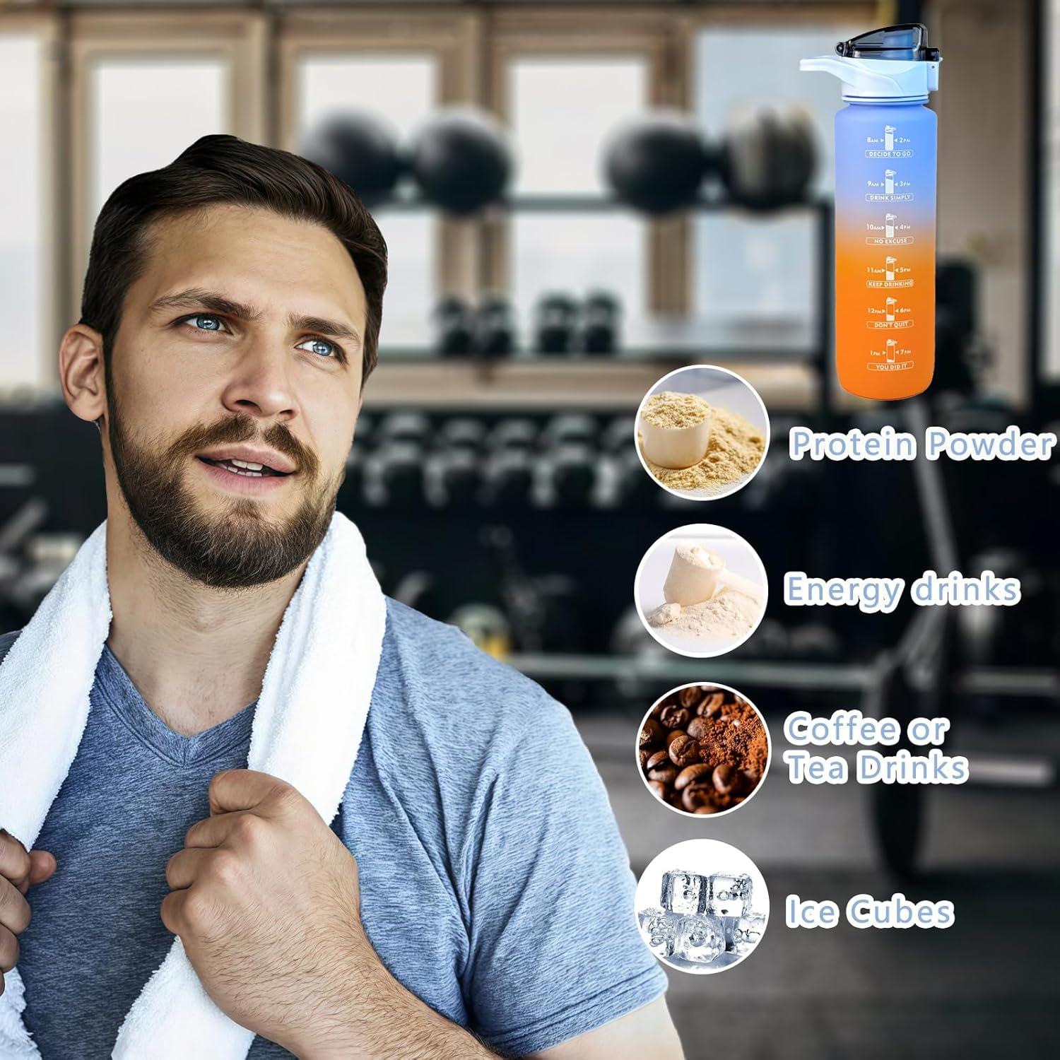 imageGourde Sport 1L avec Paille Gourde Motivation avec Marqueur de Temps tanche Rutilisable Bouteille deau 1L pour Adulte et EnfantWater Bottle sans BPA pour CyclismeFitnessBureau Rose BleuBleu Orange
