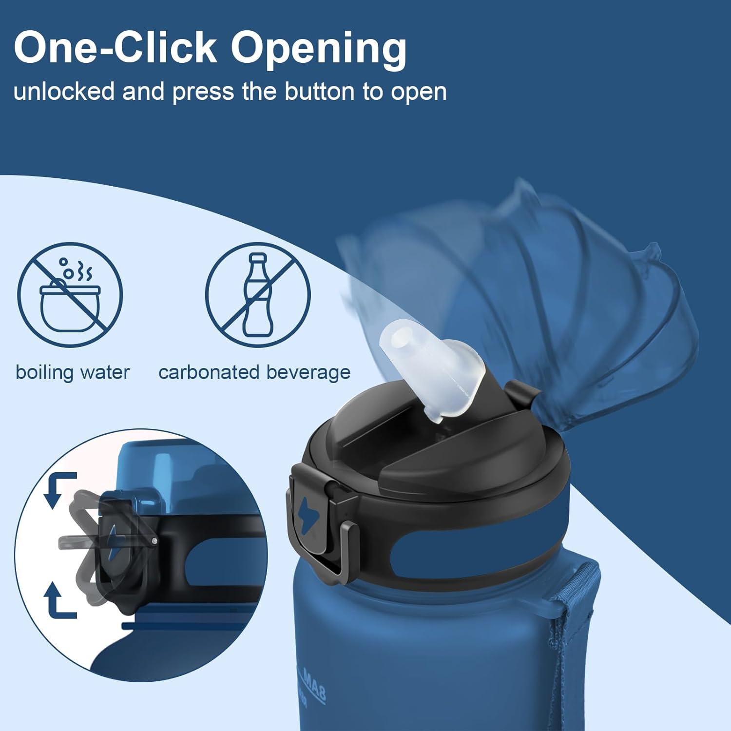 imageGrsta Gourde 15l Gourde Motivation Avec Paille sans BPA Gourde Sport Bouteille deau avec Marqueur de Temps pour le Camping la randonne Noir RougeBleu Marinem