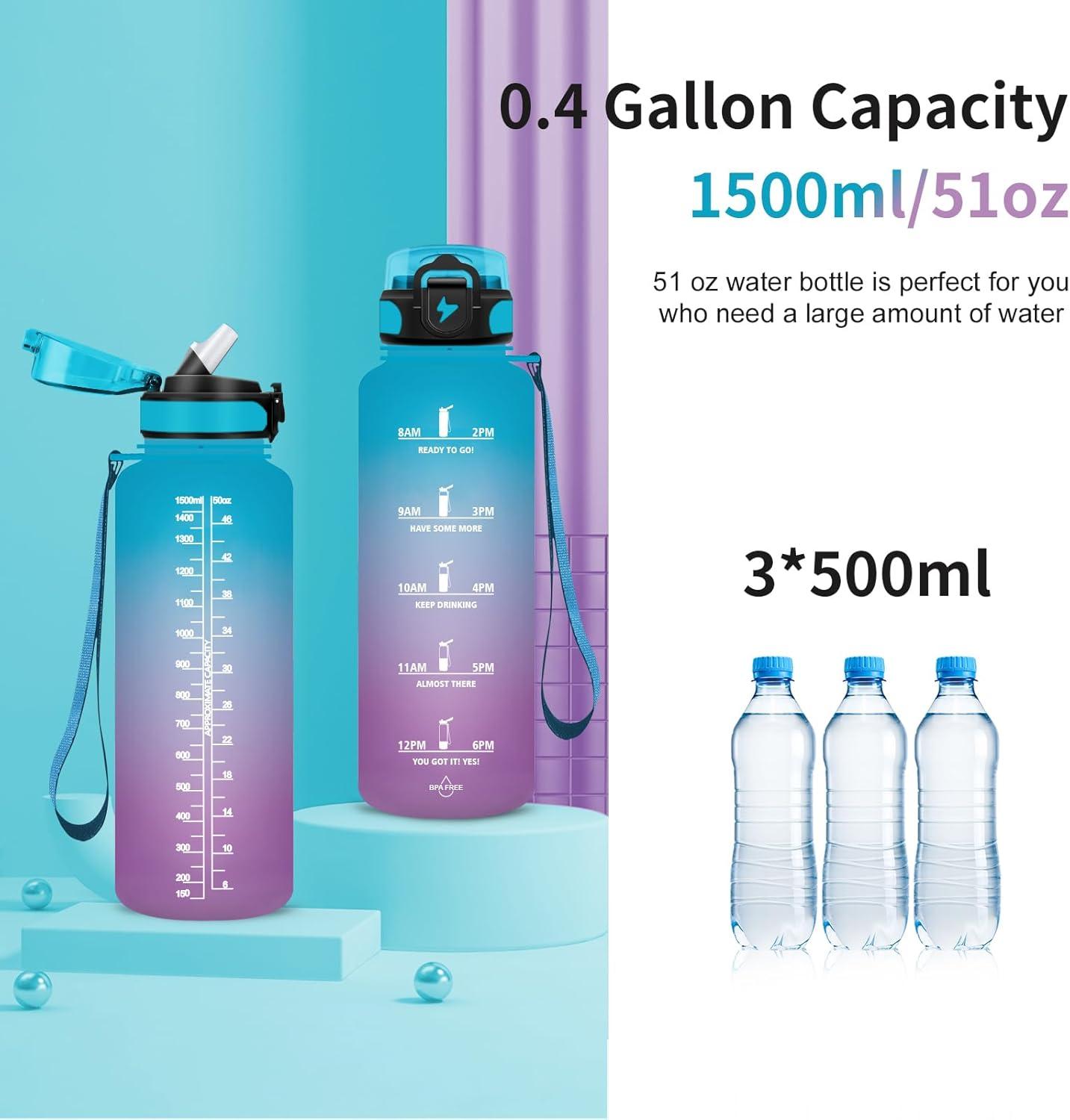 imageGrsta Gourde 15l Gourde Motivation Avec Paille sans BPA Gourde Sport Bouteille deau avec Marqueur de Temps pour le Camping la randonne Noir RougeBleu Violet