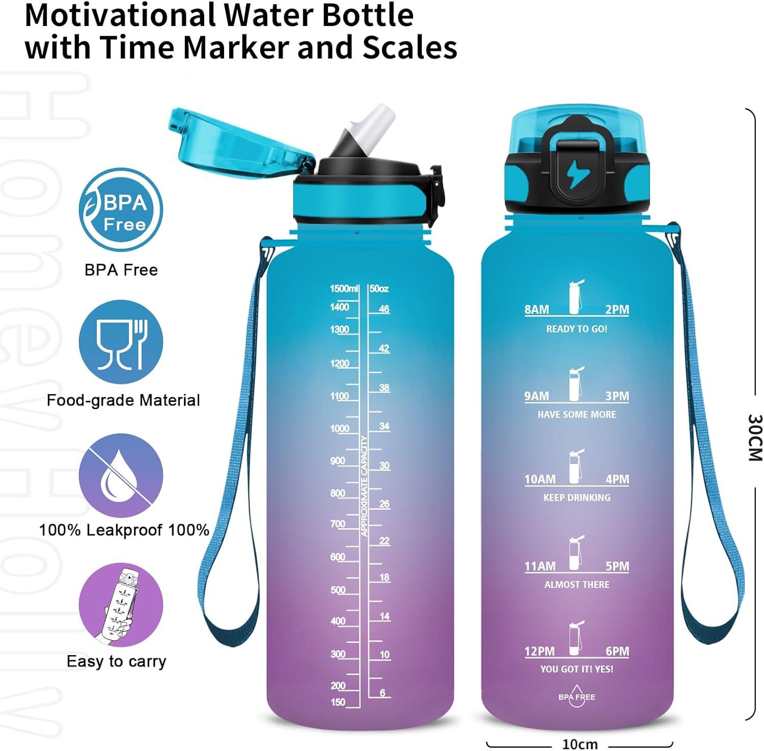 imageGrsta Gourde 15l Gourde Motivation Avec Paille sans BPA Gourde Sport Bouteille deau avec Marqueur de Temps pour le Camping la randonne Noir RougeBleu Violet