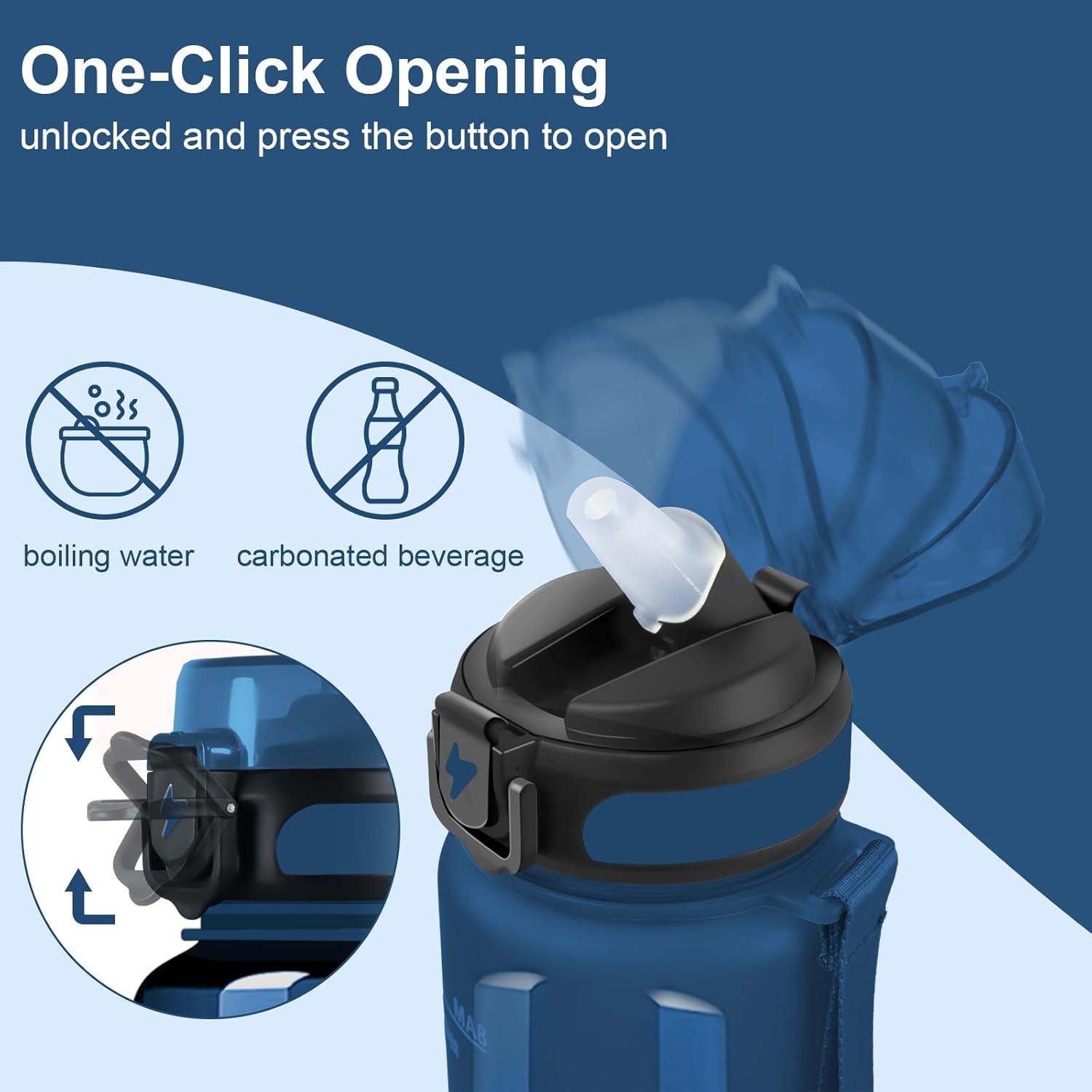 imageGrsta Gourde 15l Gourde Motivation Avec Paille sans BPA Gourde Sport Bouteille deau avec Marqueur de Temps pour le Camping la randonne Noir RougeBleu Marine