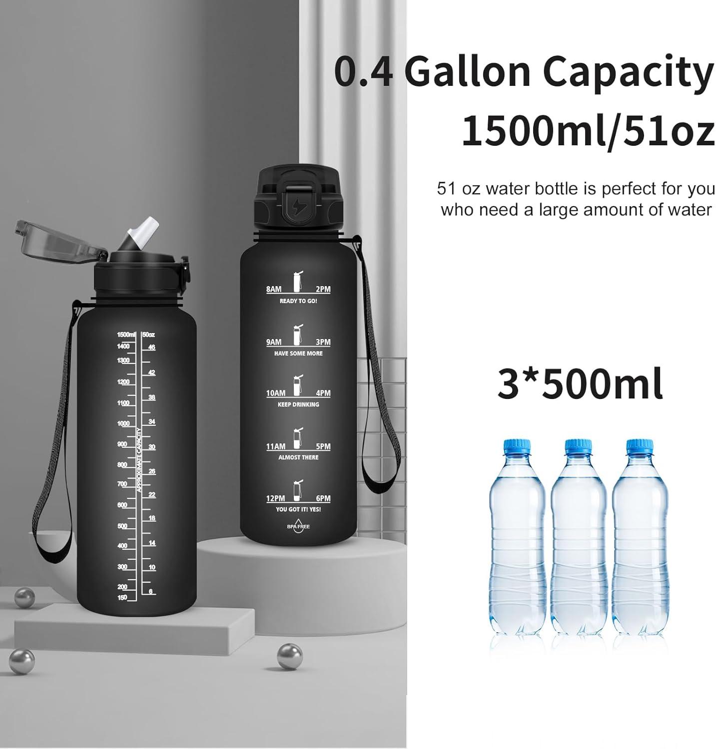 imageGrsta Gourde 15l Gourde Motivation Avec Paille sans BPA Gourde Sport Bouteille deau avec Marqueur de Temps pour le Camping la randonne Noir RougeNoir