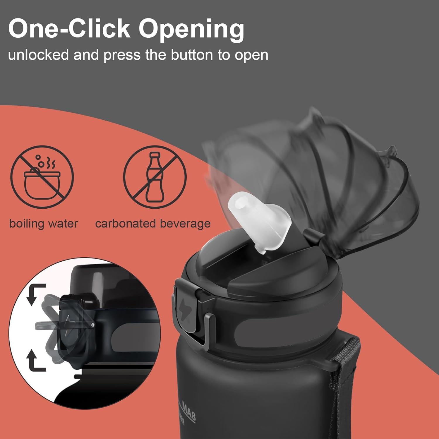 imageGrsta Gourde 15l Gourde Motivation Avec Paille sans BPA Gourde Sport Bouteille deau avec Marqueur de Temps pour le Camping la randonne Noir RougeNoir Rouge