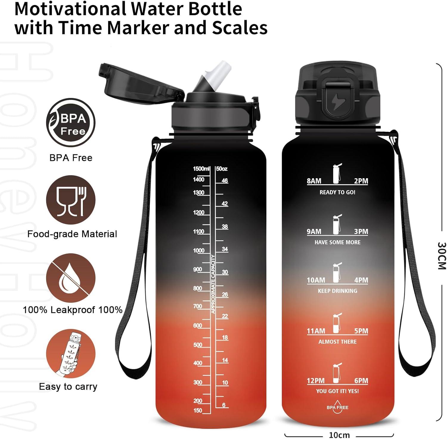 imageGrsta Gourde 15l Gourde Motivation Avec Paille sans BPA Gourde Sport Bouteille deau avec Marqueur de Temps pour le Camping la randonne Noir RougeNoir Rouge