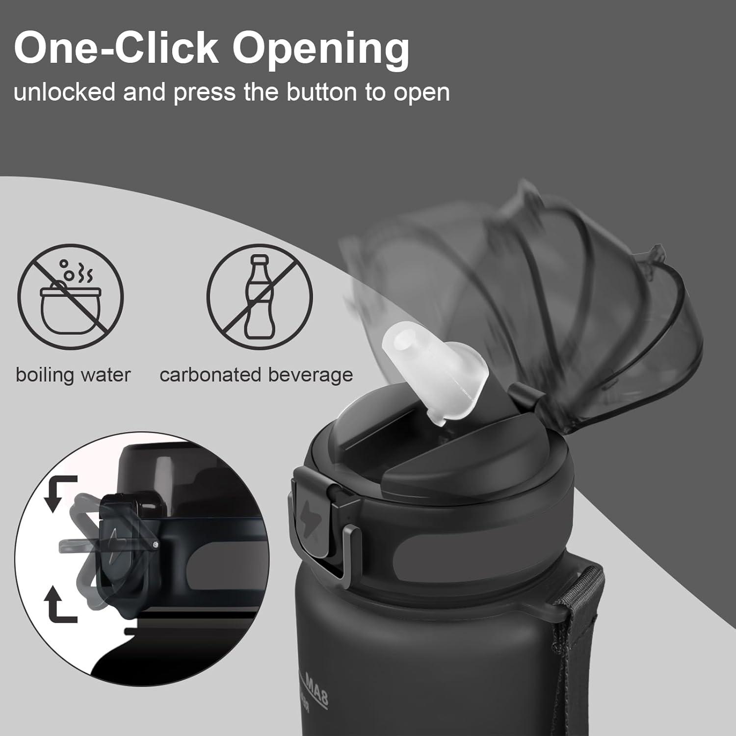 imageGrsta Gourde 15l Gourde Motivation Avec Paille sans BPA Gourde Sport Bouteille deau avec Marqueur de Temps pour le Camping la randonne Noir RougeNoir